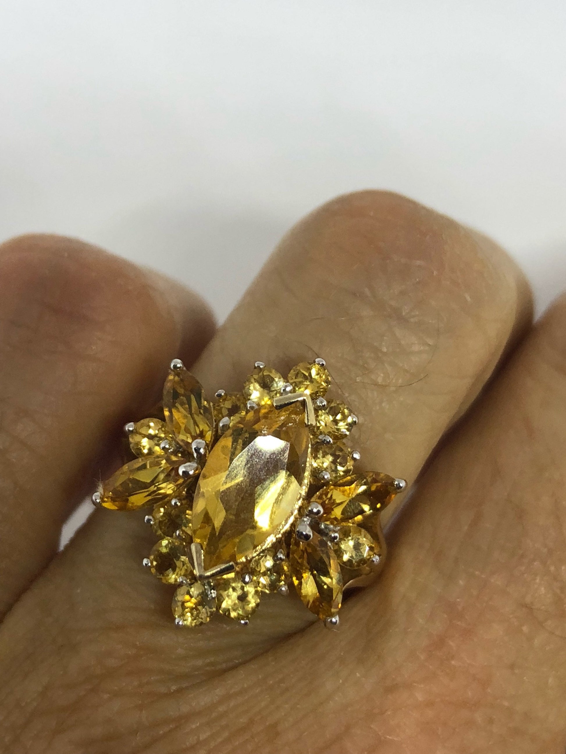 Vintage Handmade Golden Genuine Citrine 925 Sterling Silver Gothic Ring