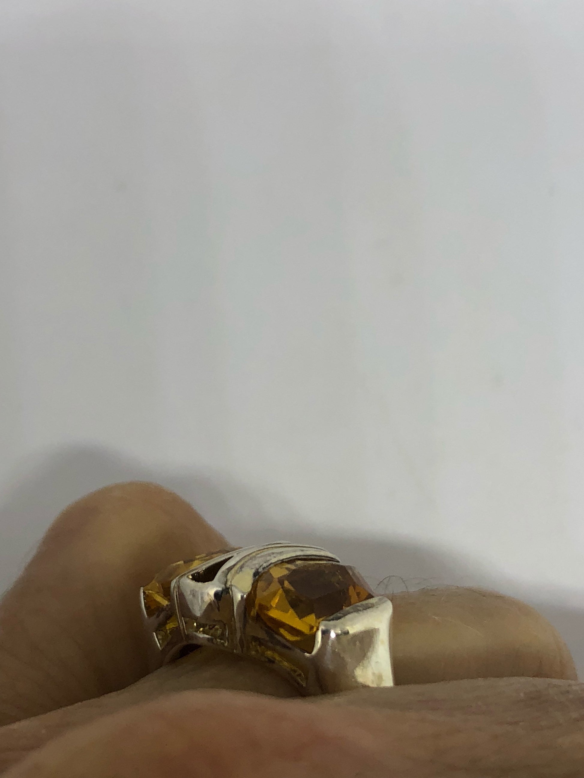 Vintage Handmade Golden Genuine Citrine 925 Sterling Silver Gothic Ring