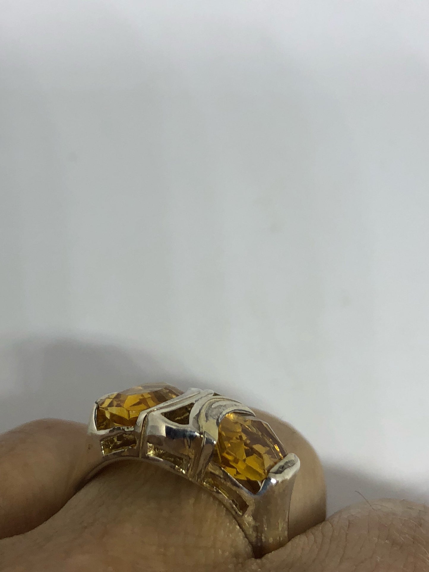 Vintage Handmade Golden Genuine Citrine 925 Sterling Silver Gothic Ring