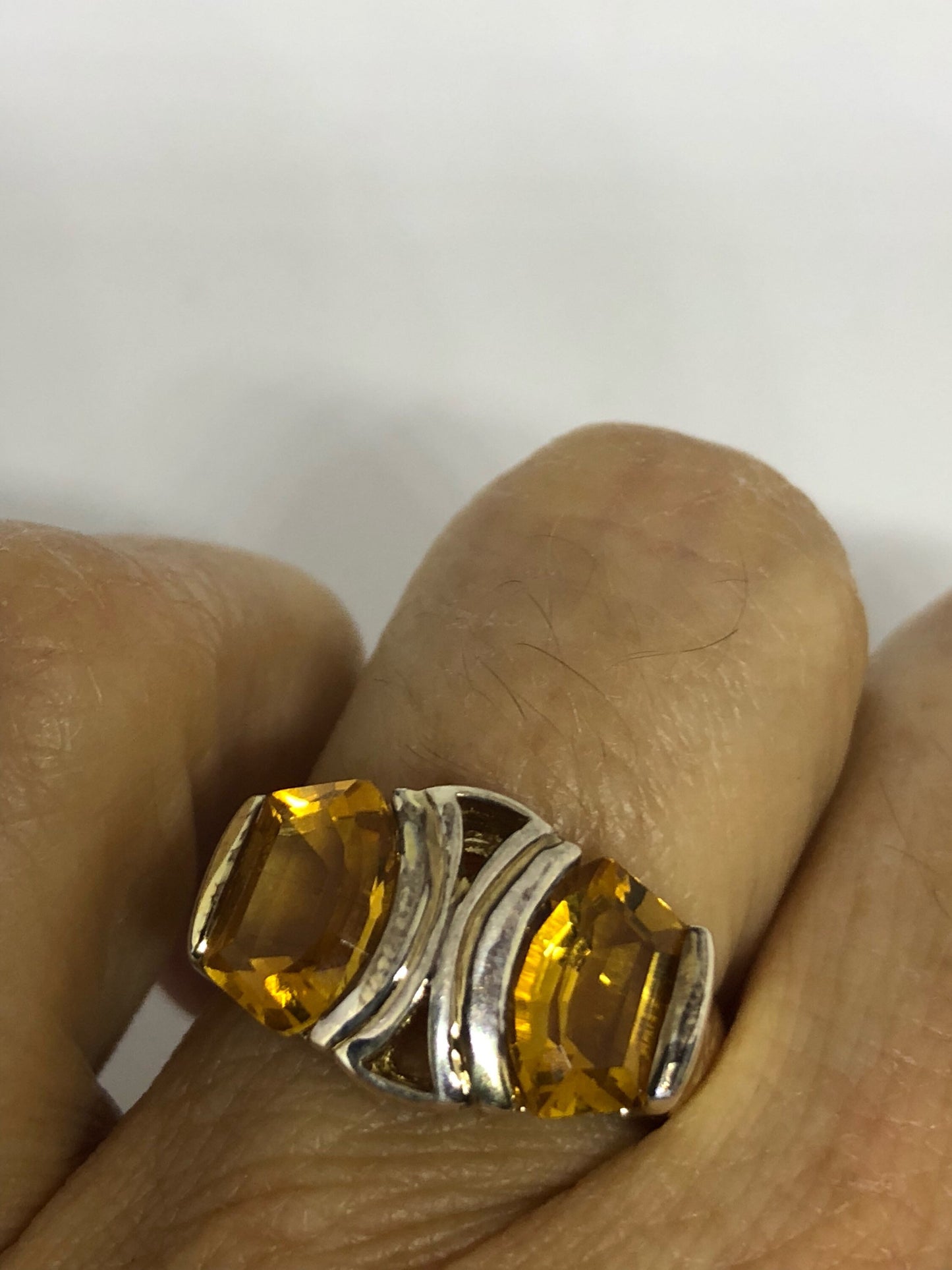 Vintage Handmade Golden Genuine Citrine 925 Sterling Silver Gothic Ring