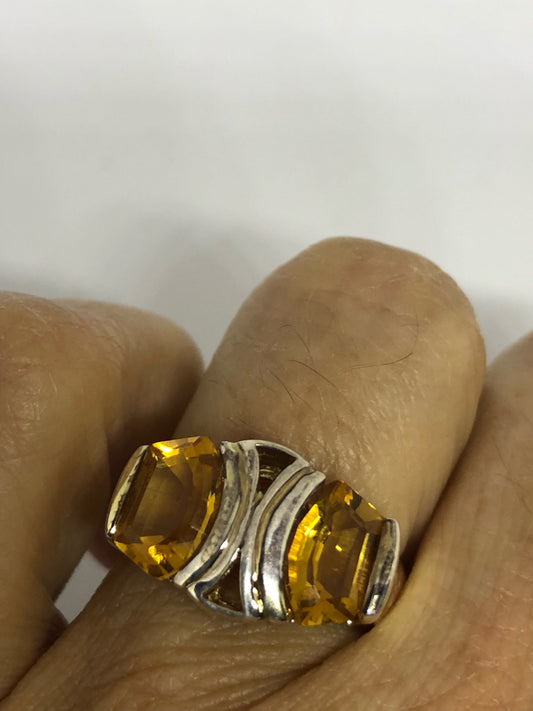 Vintage Handmade Golden Genuine Citrine 925 Sterling Silver Gothic Ring