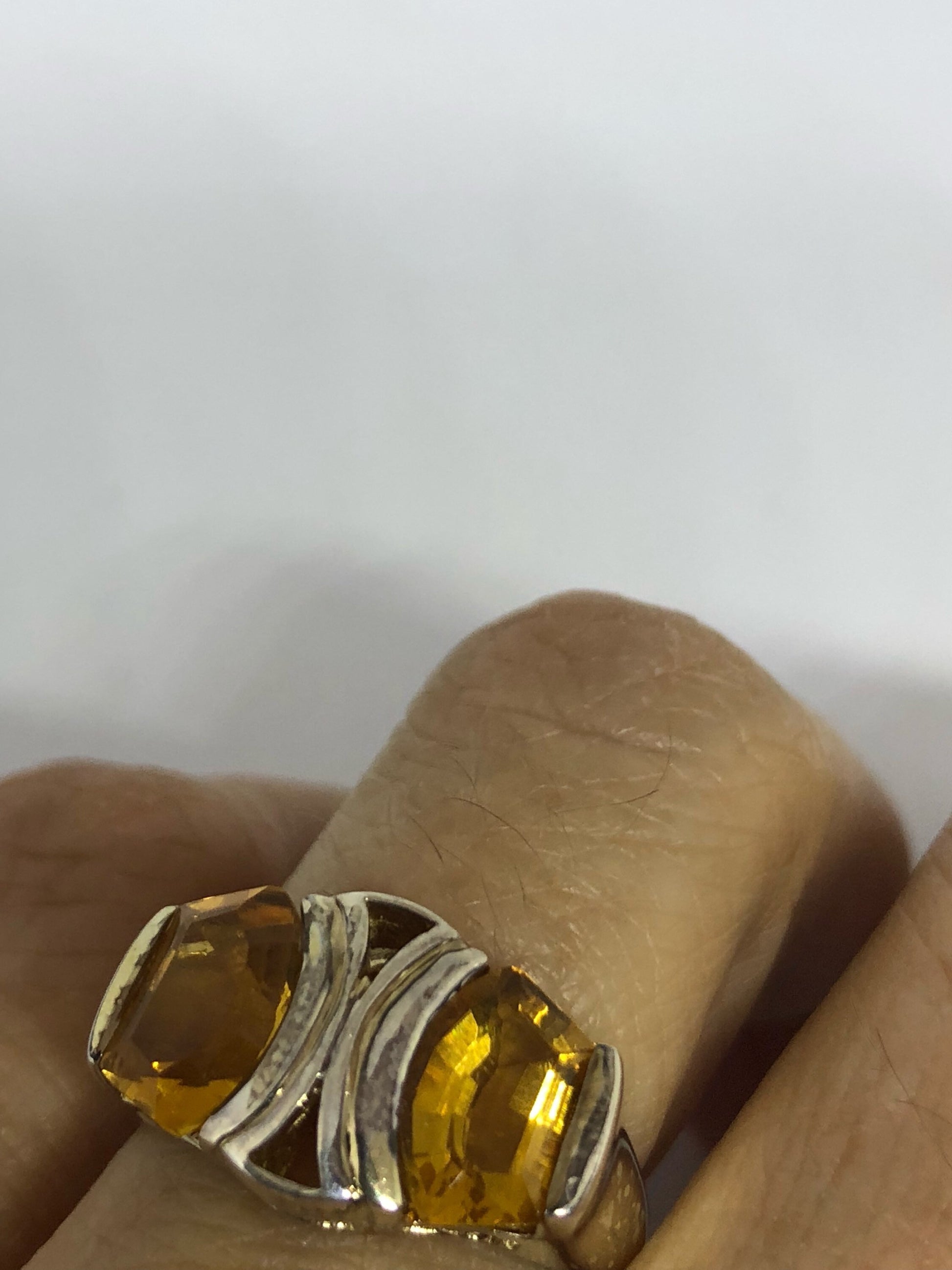 Vintage Handmade Golden Genuine Citrine 925 Sterling Silver Gothic Ring