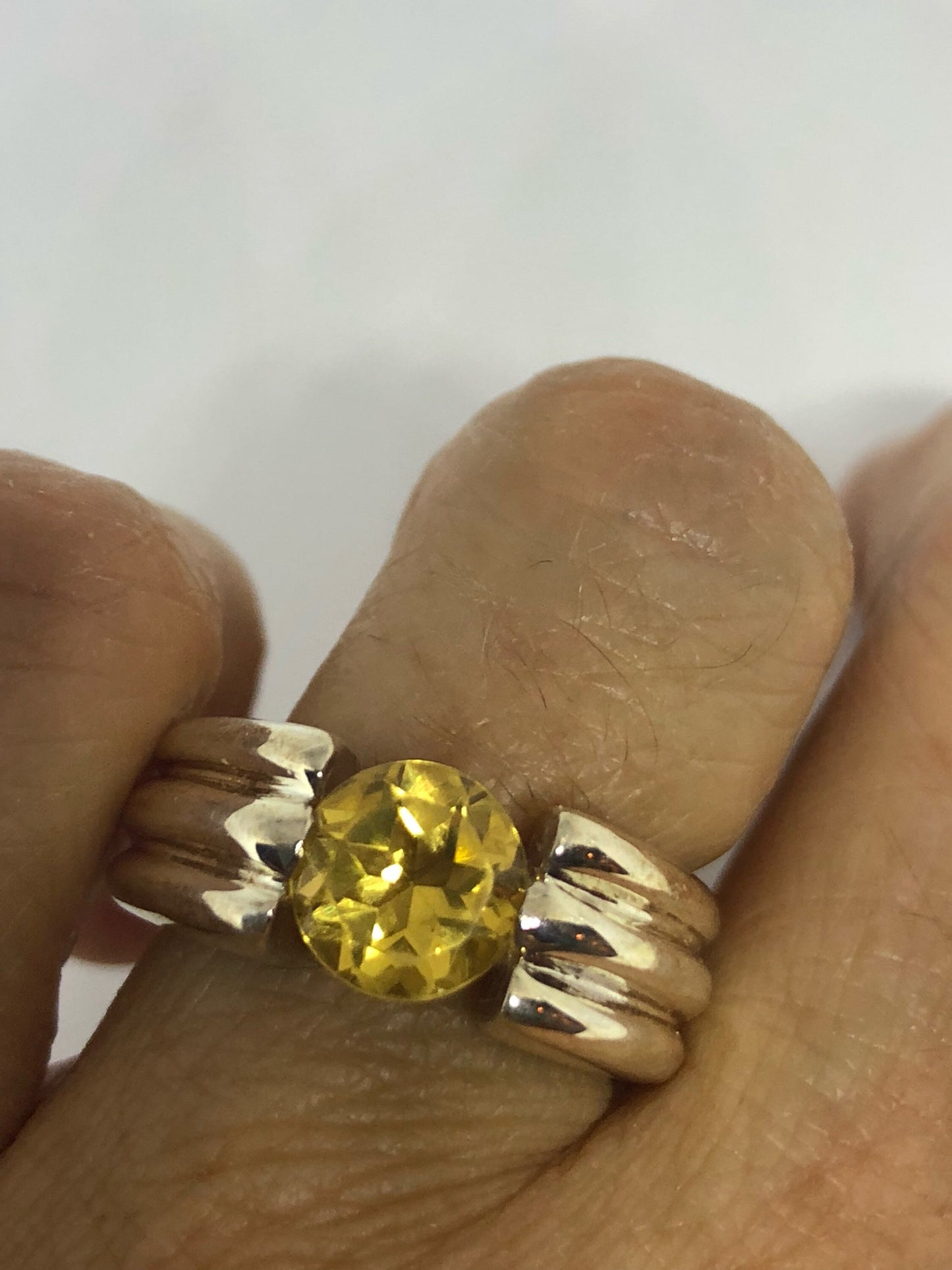 Vintage Handmade Golden Genuine Citrine 925 Sterling Silver Gothic Ring