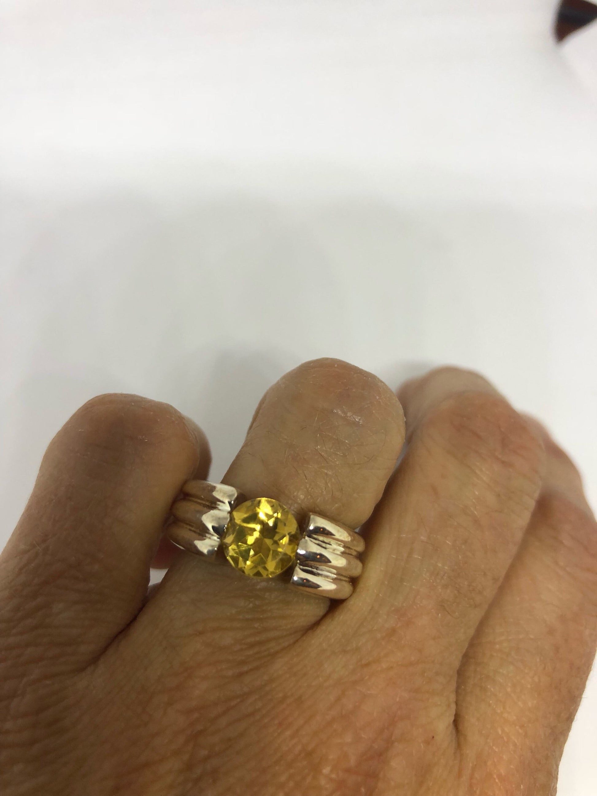 Vintage Handmade Golden Genuine Citrine 925 Sterling Silver Gothic Ring