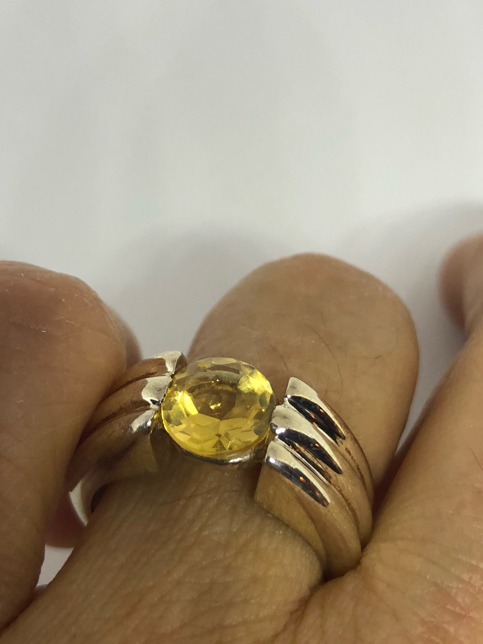 Vintage Handmade Golden Genuine Citrine 925 Sterling Silver Gothic Ring