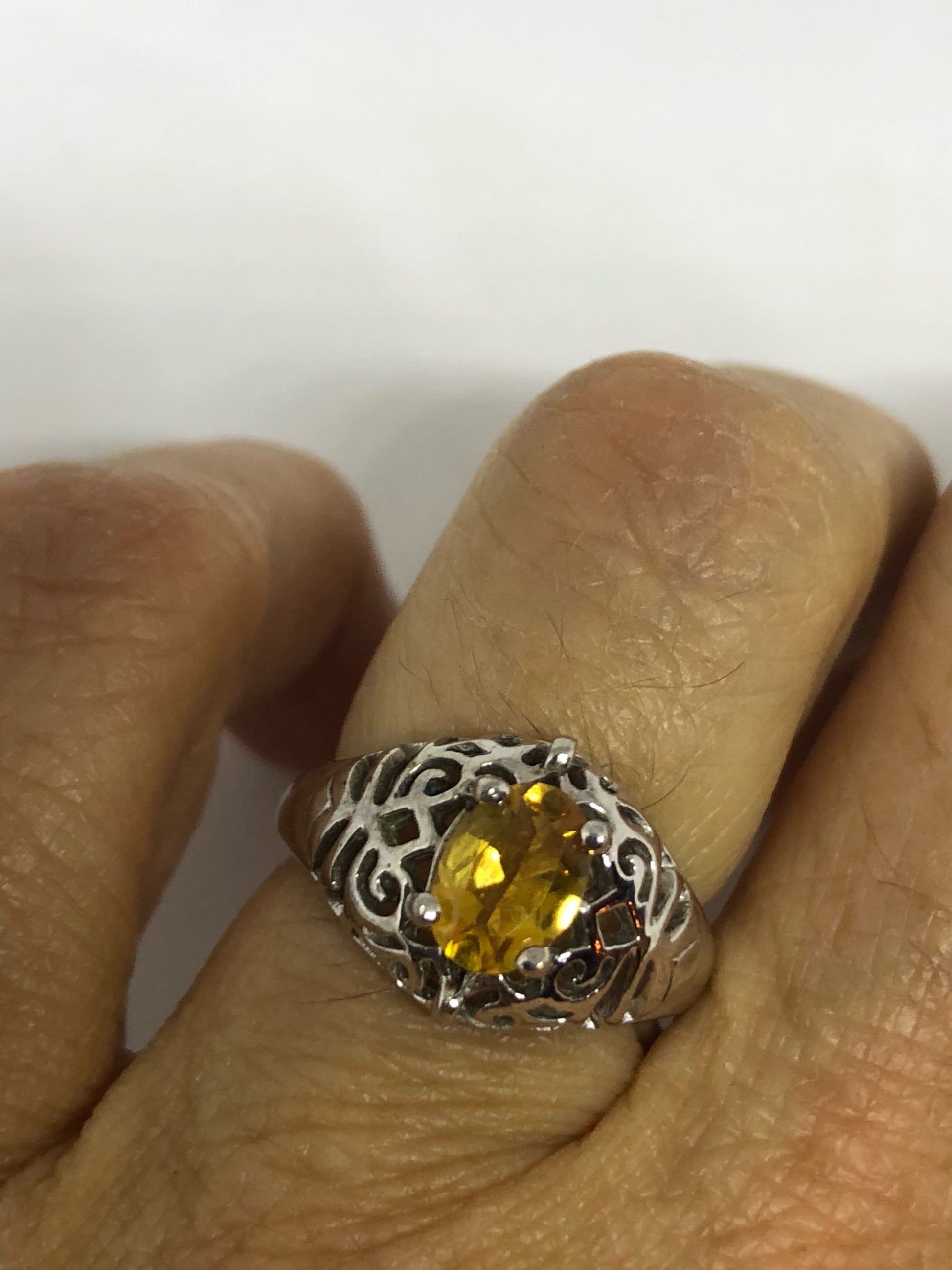 Vintage Handmade Golden Genuine Citrine 925 Sterling Silver Gothic Ring