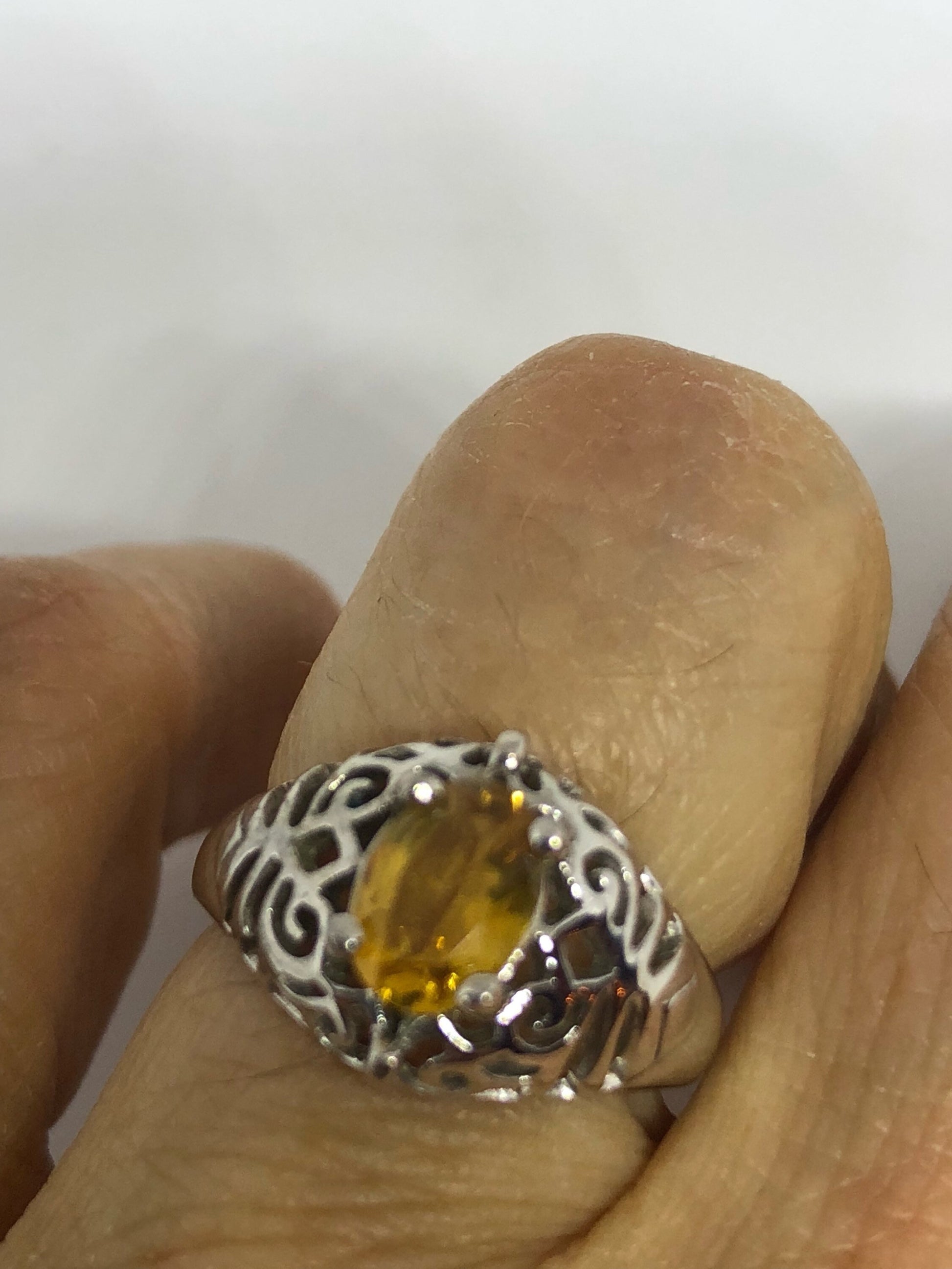 Vintage Handmade Golden Genuine Citrine 925 Sterling Silver Gothic Ring