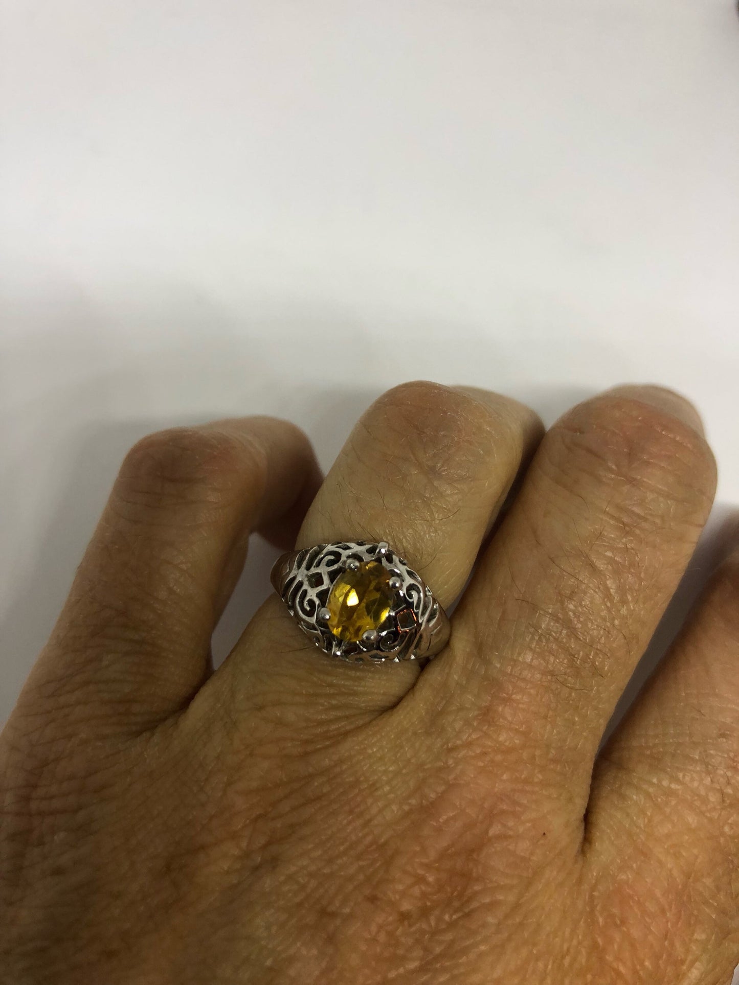 Vintage Handmade Golden Genuine Citrine 925 Sterling Silver Gothic Ring