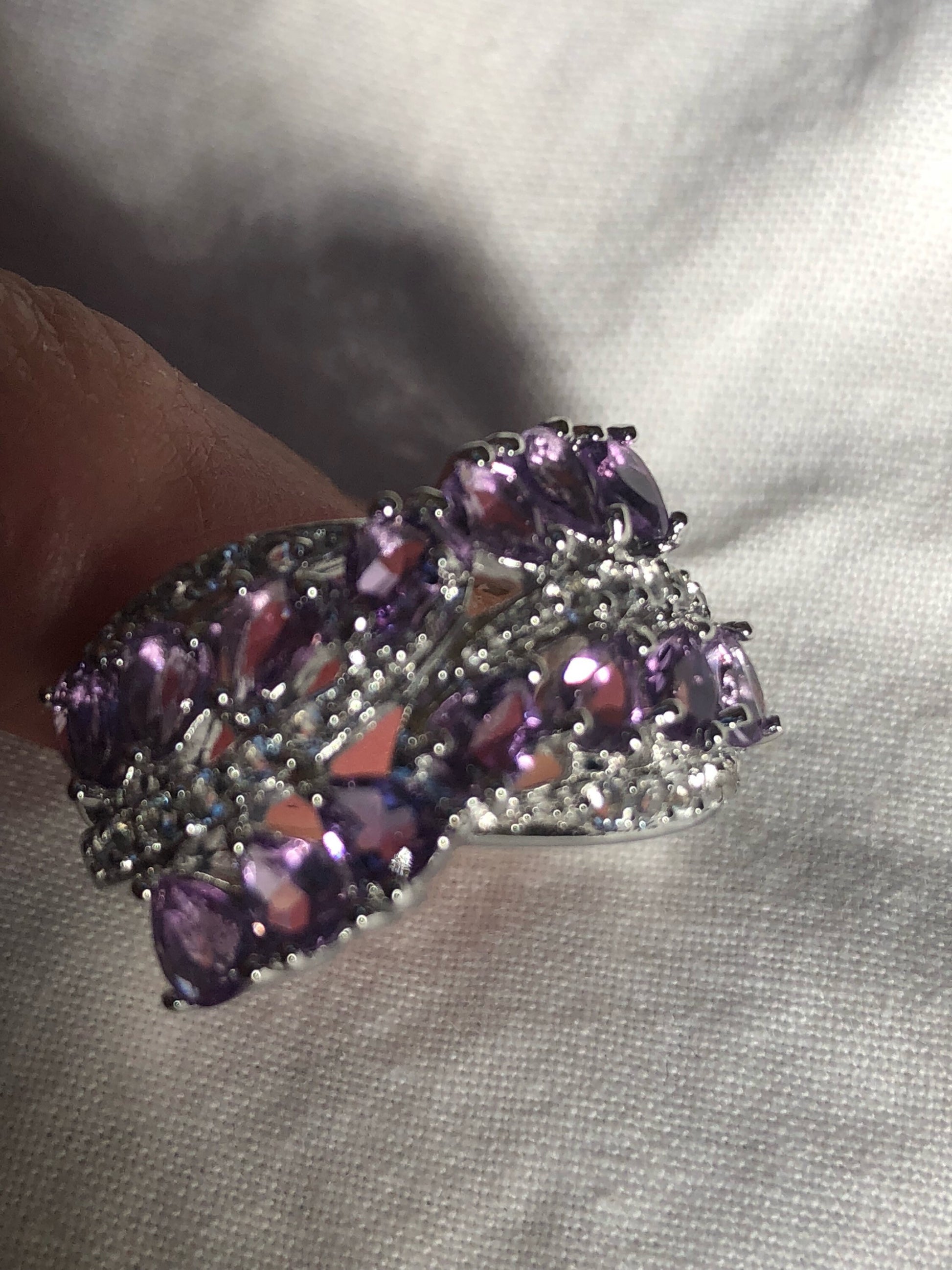 Vintage Handmade Deep Purple Genuine Amethyst Setting 925 Sterling Silver Gothic Ring