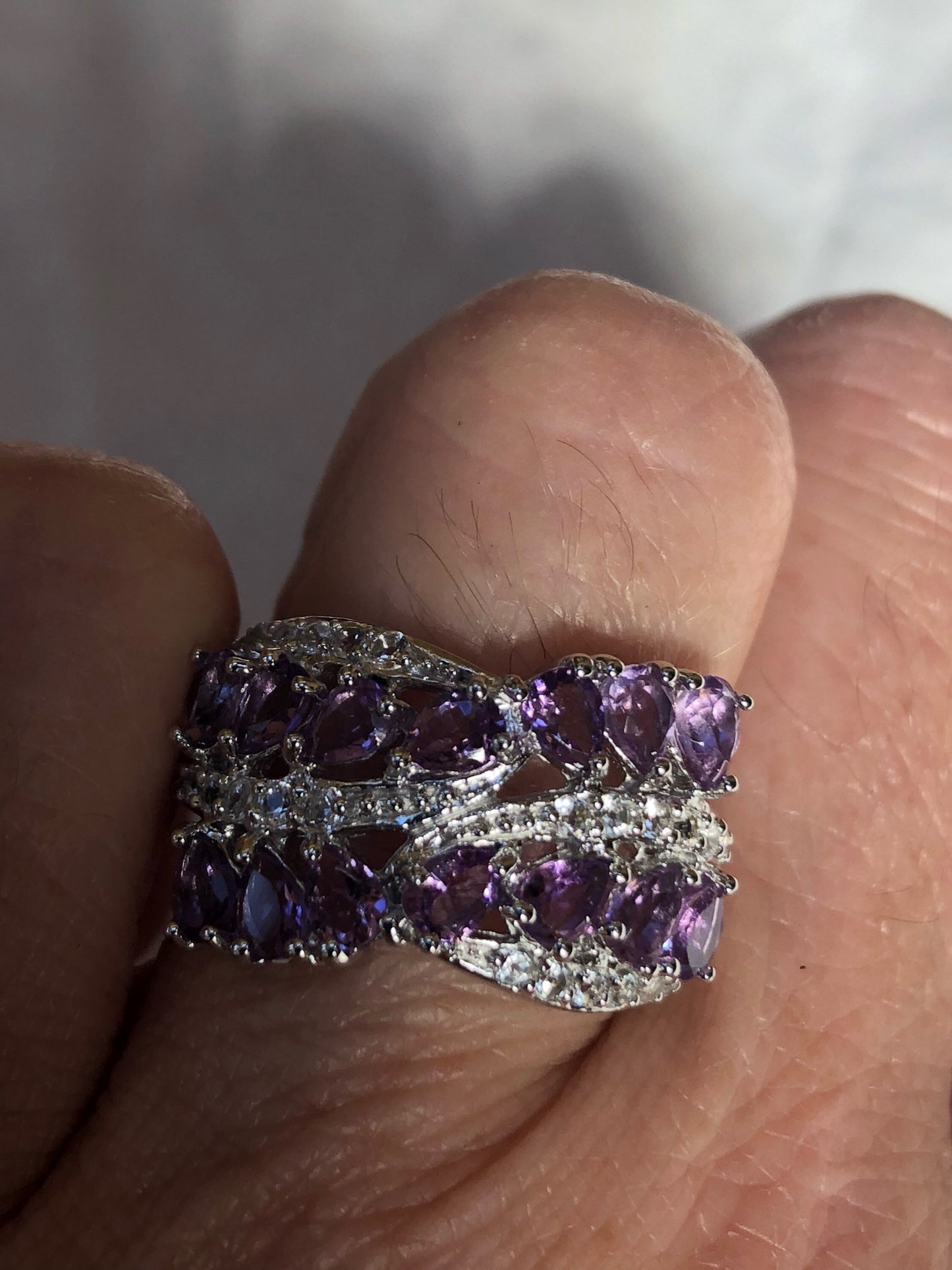 Vintage Handmade Deep Purple Genuine Amethyst Setting 925 Sterling Silver Gothic Ring