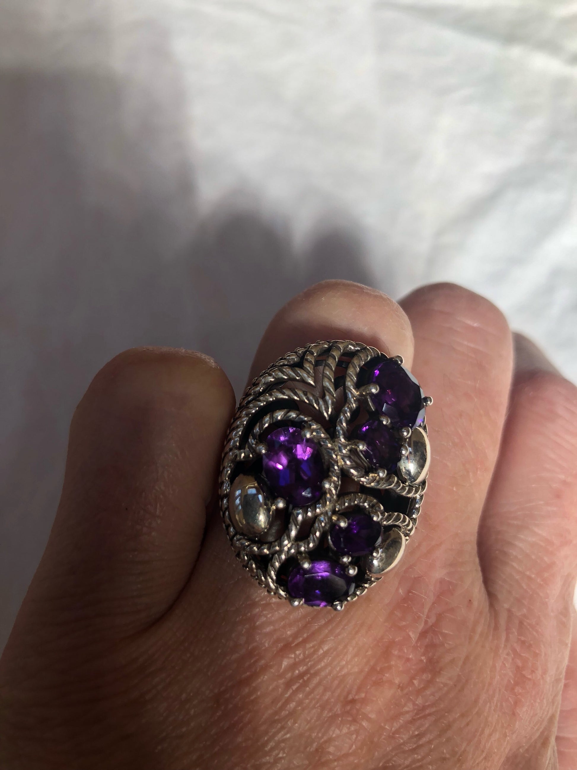 Vintage Handmade Deep Purple Genuine Amethyst Setting 925 Sterling Silver Gothic Ring