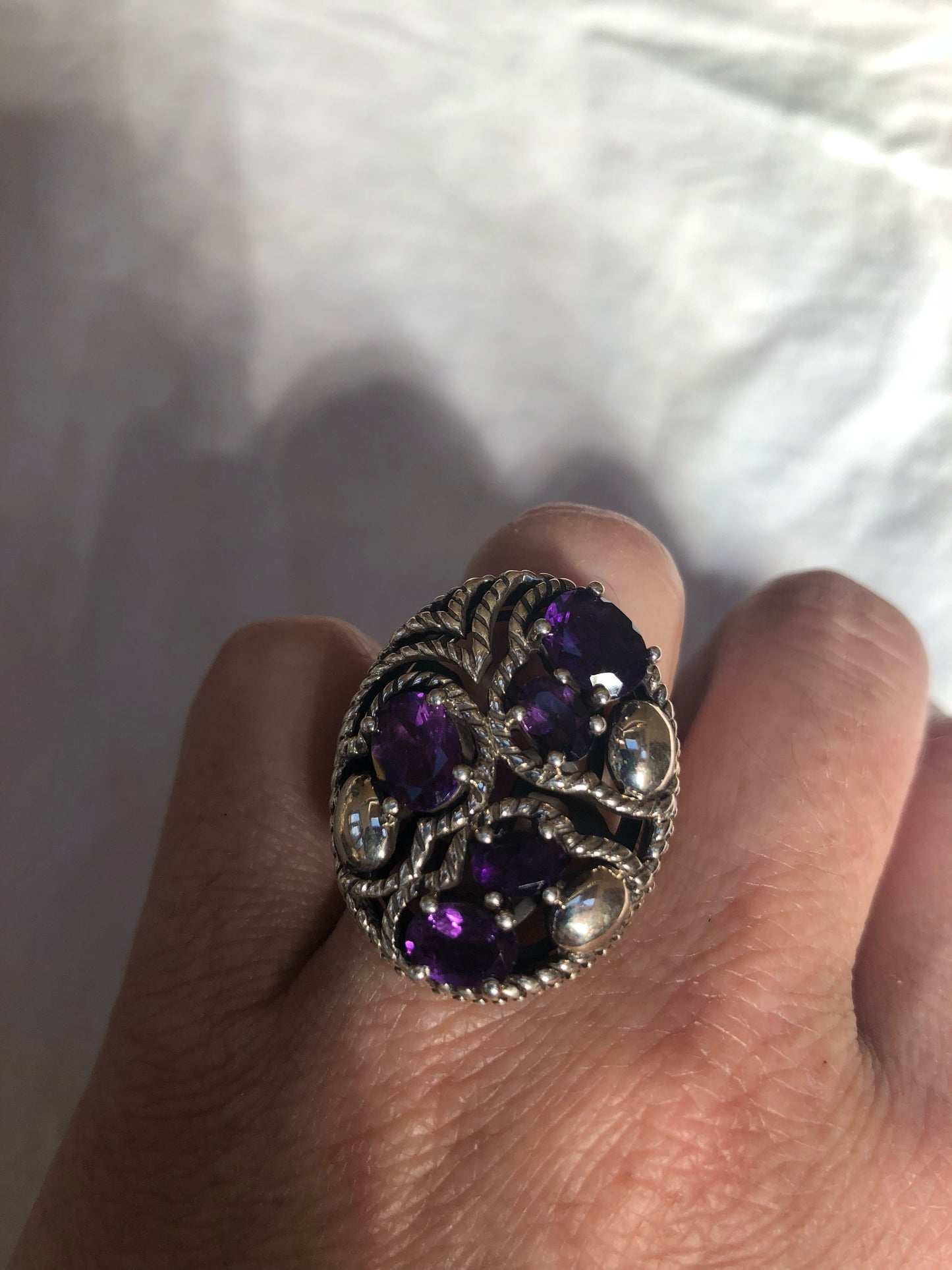 Vintage Handmade Deep Purple Genuine Amethyst Setting 925 Sterling Silver Gothic Ring