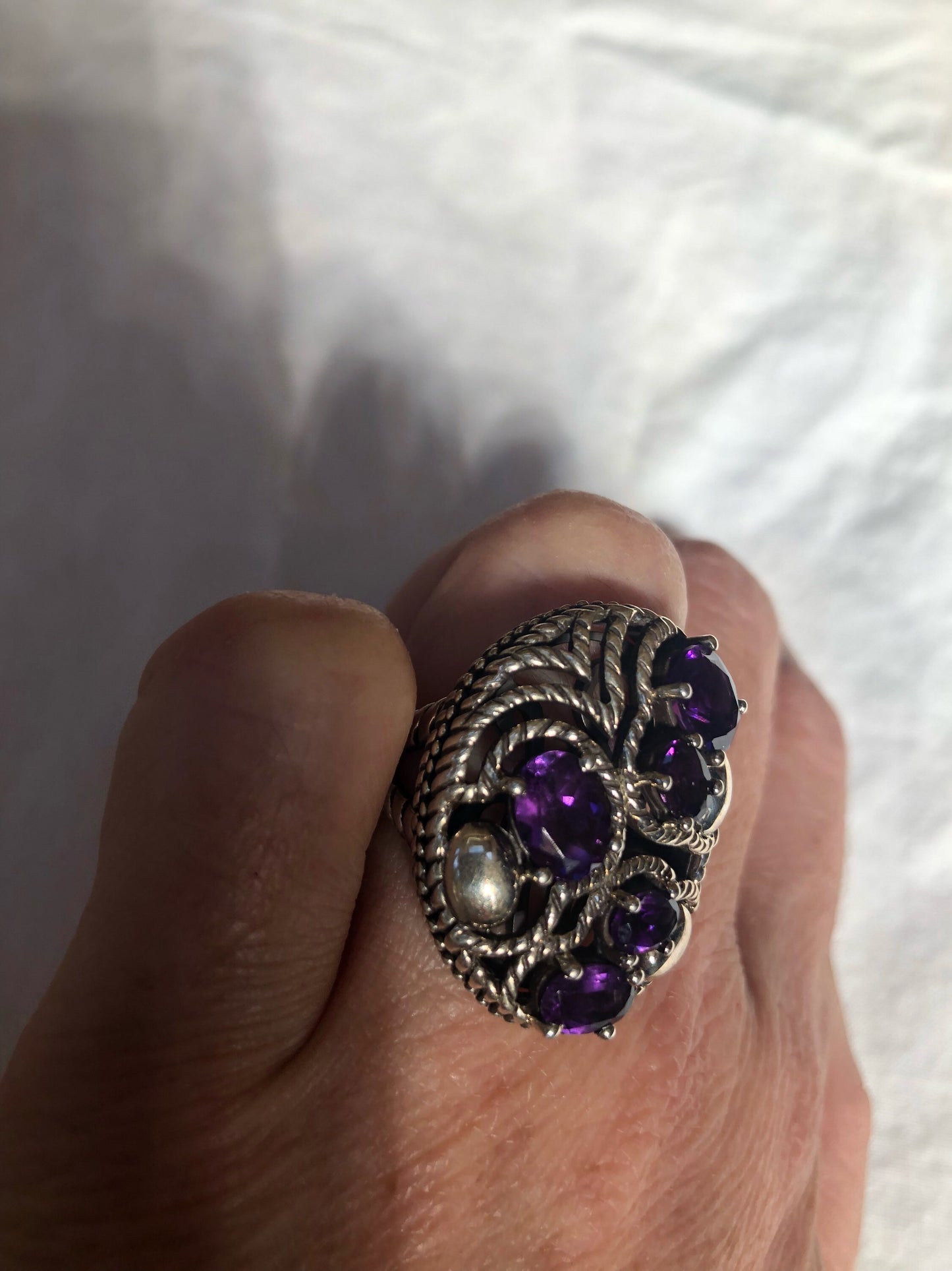 Vintage Handmade Deep Purple Genuine Amethyst Setting 925 Sterling Silver Gothic Ring