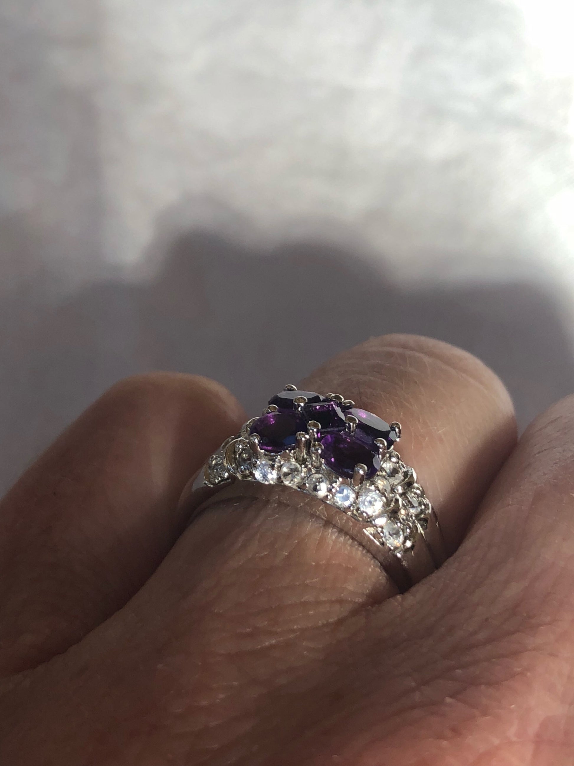 Vintage Handmade Deep Purple Genuine Amethyst Setting 925 Sterling Silver Gothic Ring