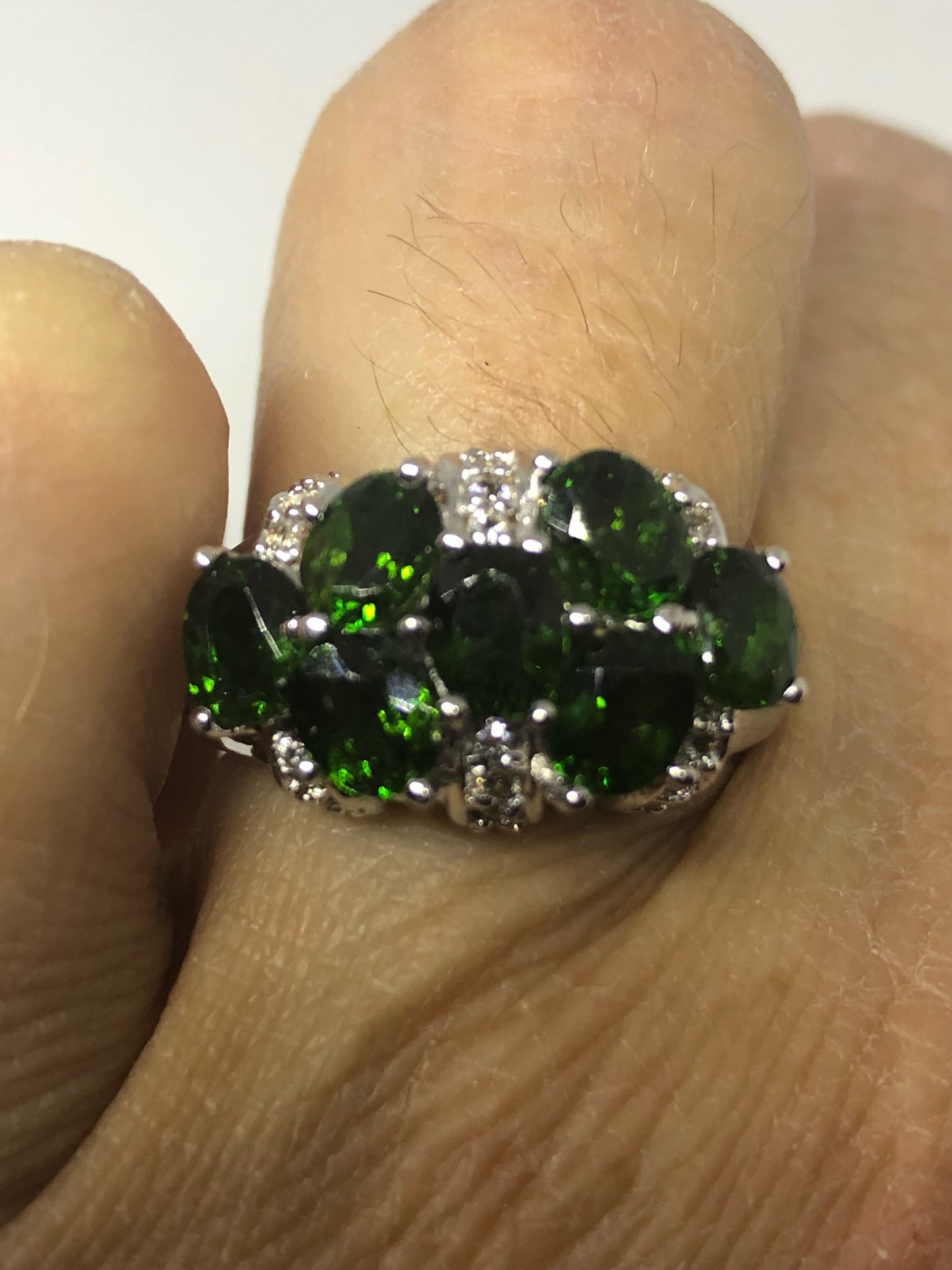 Vintage Handmade Green Chrome Diopside Filigree Setting Sterling Silver Gothic Ring