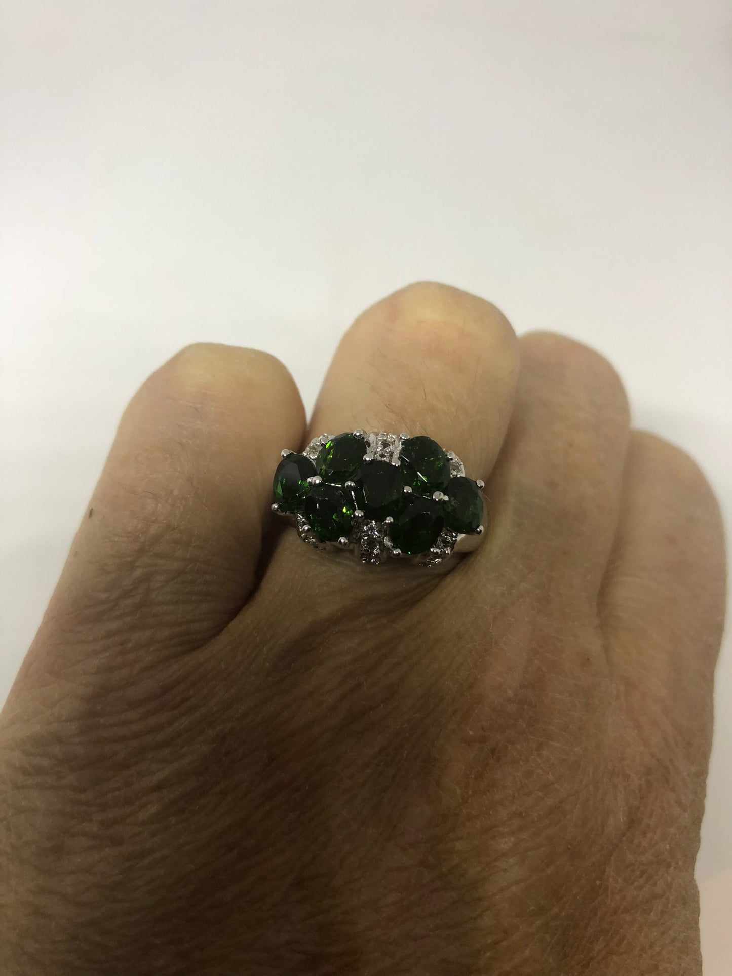 Vintage Handmade Green Chrome Diopside Filigree Setting Sterling Silver Gothic Ring