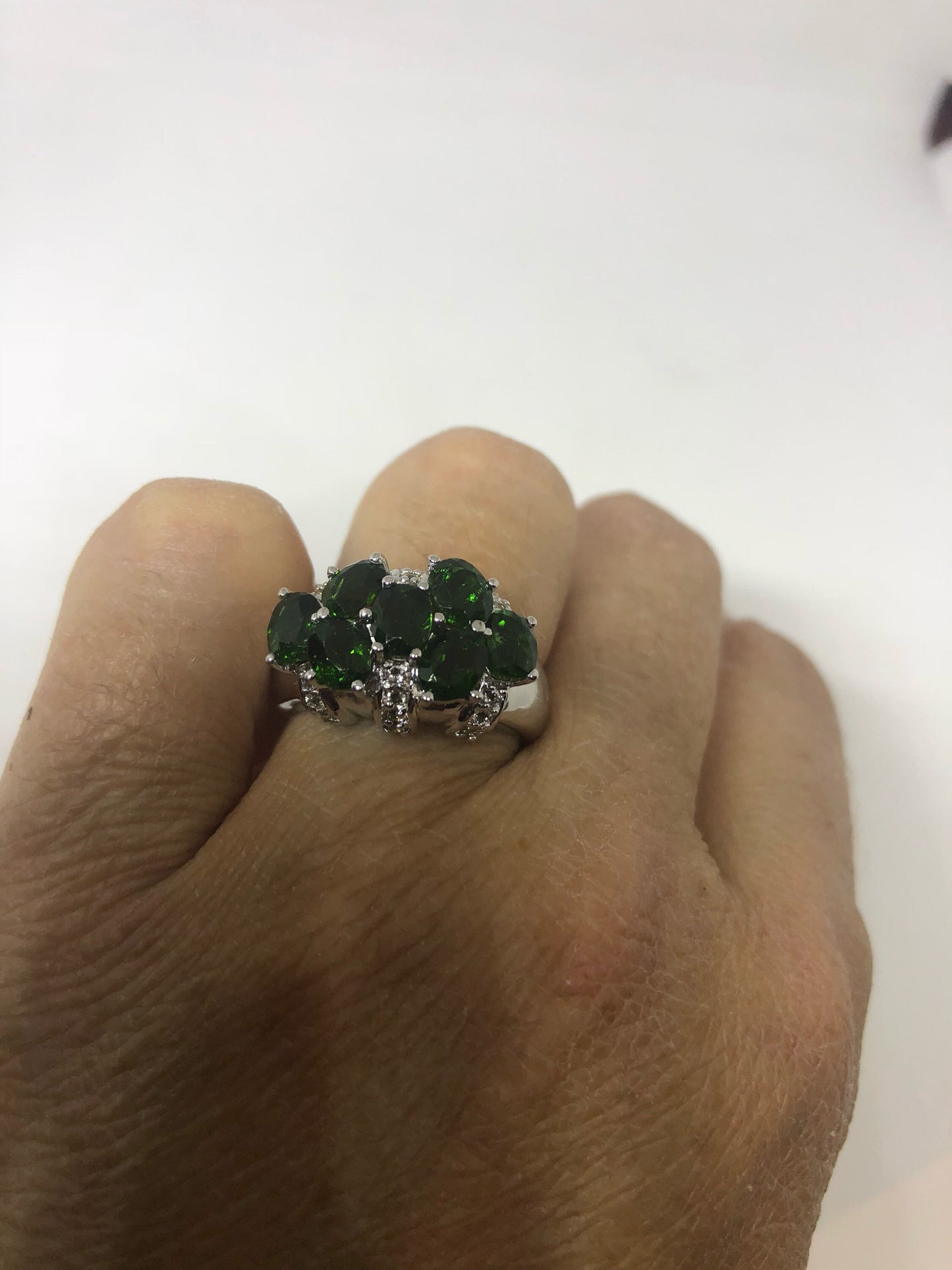 Vintage Handmade Green Chrome Diopside Filigree Setting Sterling Silver Gothic Ring