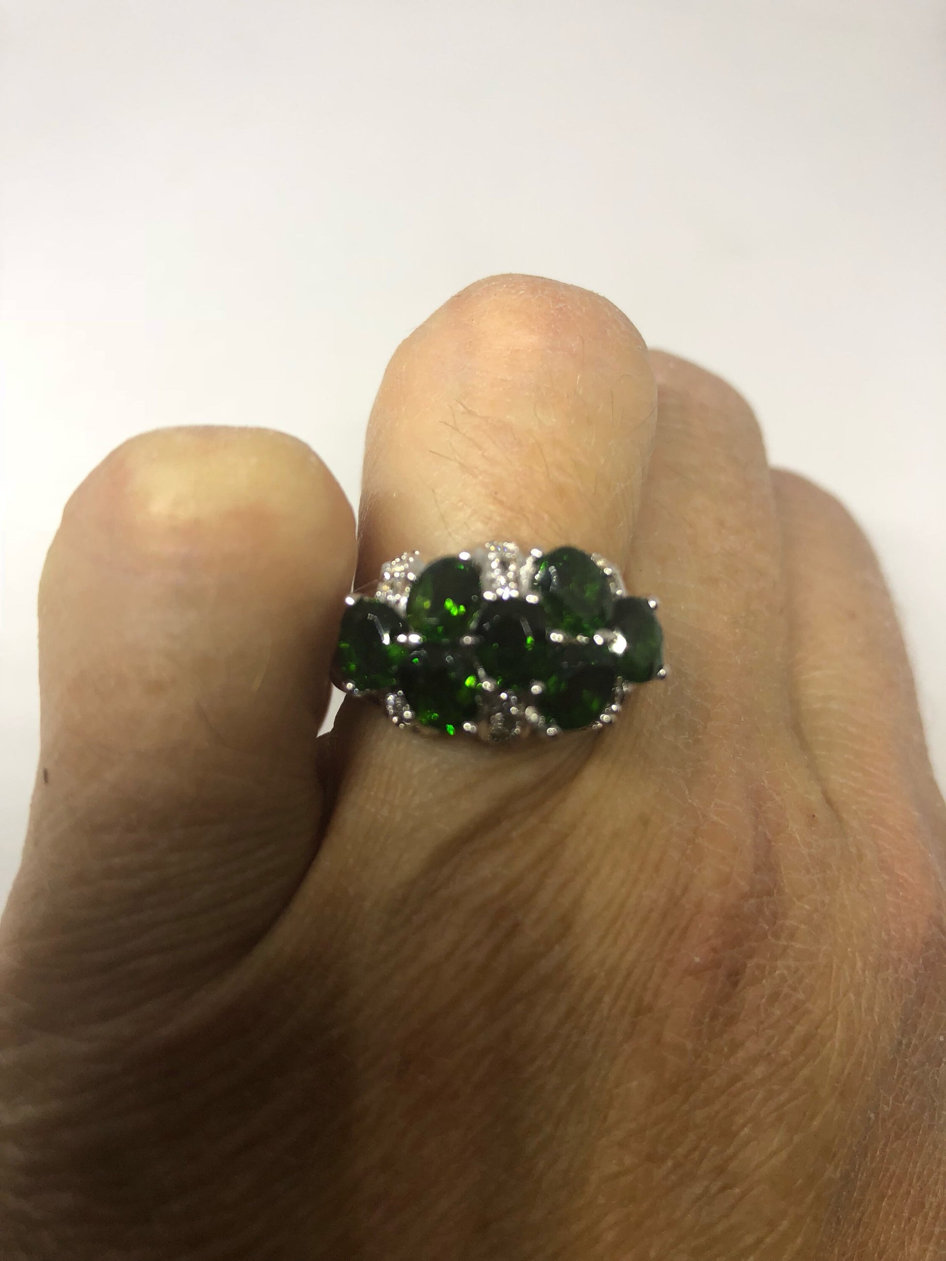 Vintage Handmade Green Chrome Diopside Filigree Setting Sterling Silver Gothic Ring