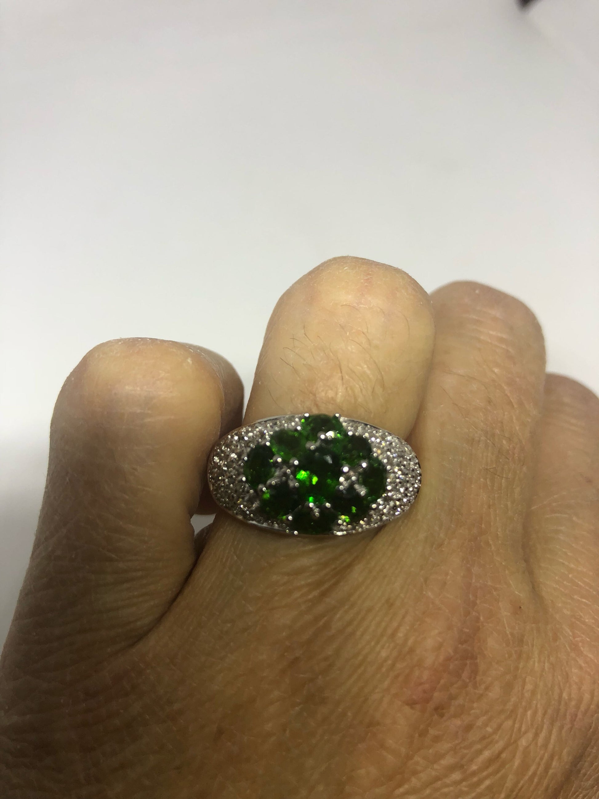 Vintage Handmade Green Chrome Diopside Filigree Setting Sterling Silver Gothic Ring