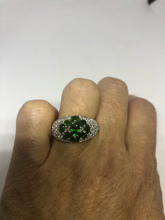 Vintage Handmade Green Chrome Diopside Filigree Setting Sterling Silver Gothic Ring