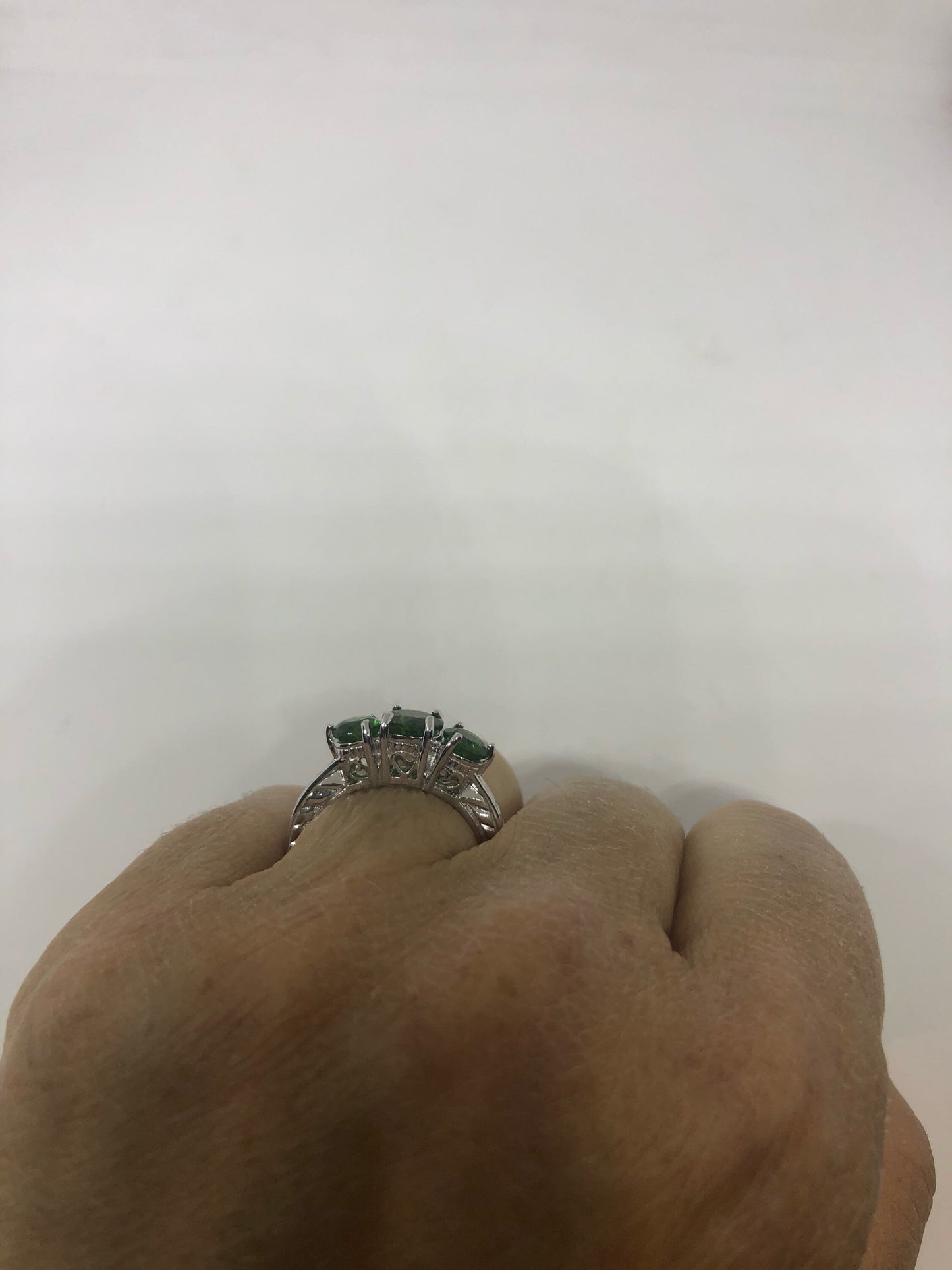 Vintage Handmade Green Chrome Diopside Filigree Setting Sterling Silver Gothic Ring