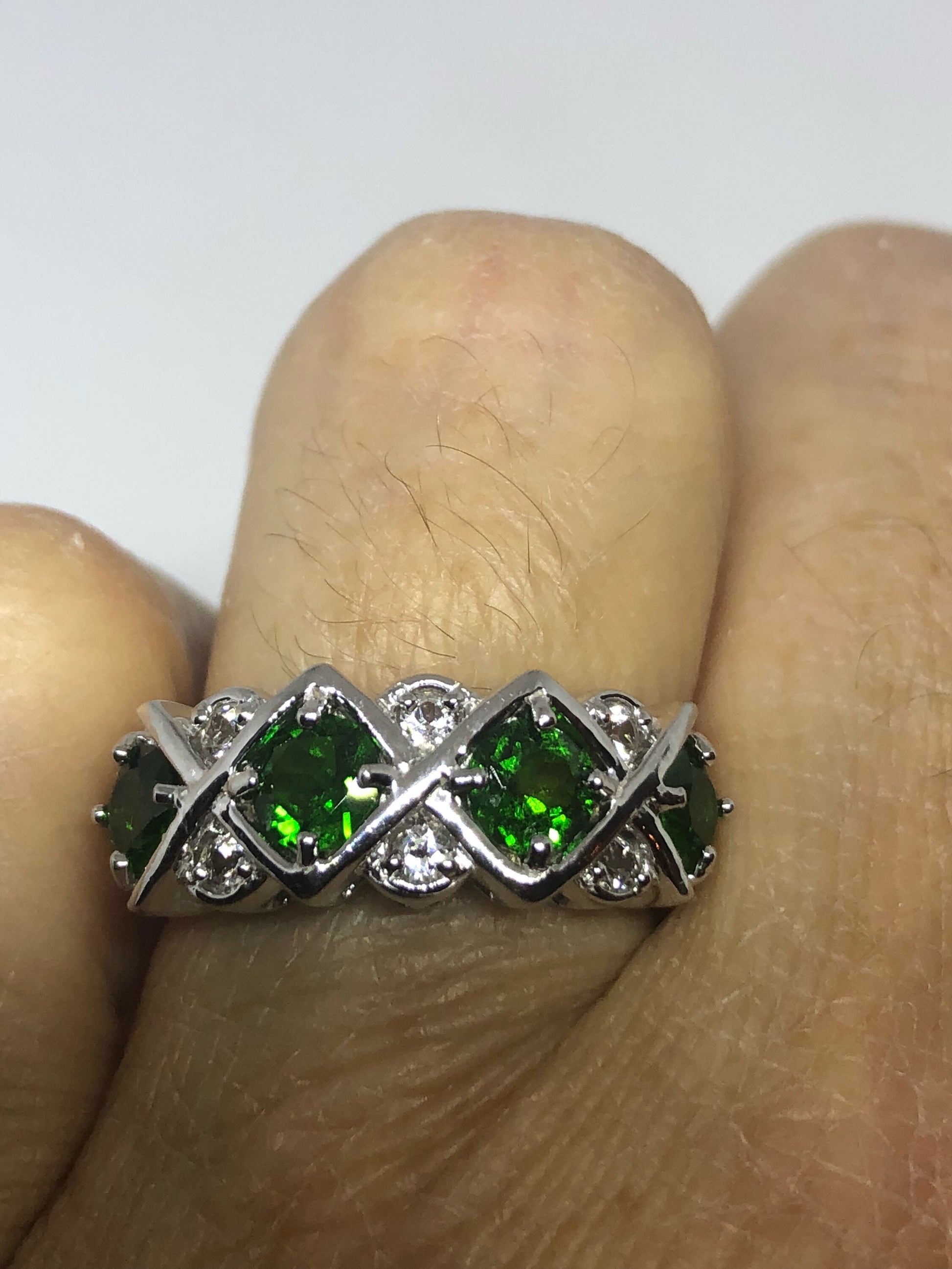 Vintage Handmade Green Chrome Diopside Filigree Setting Sterling Silver Gothic Ring