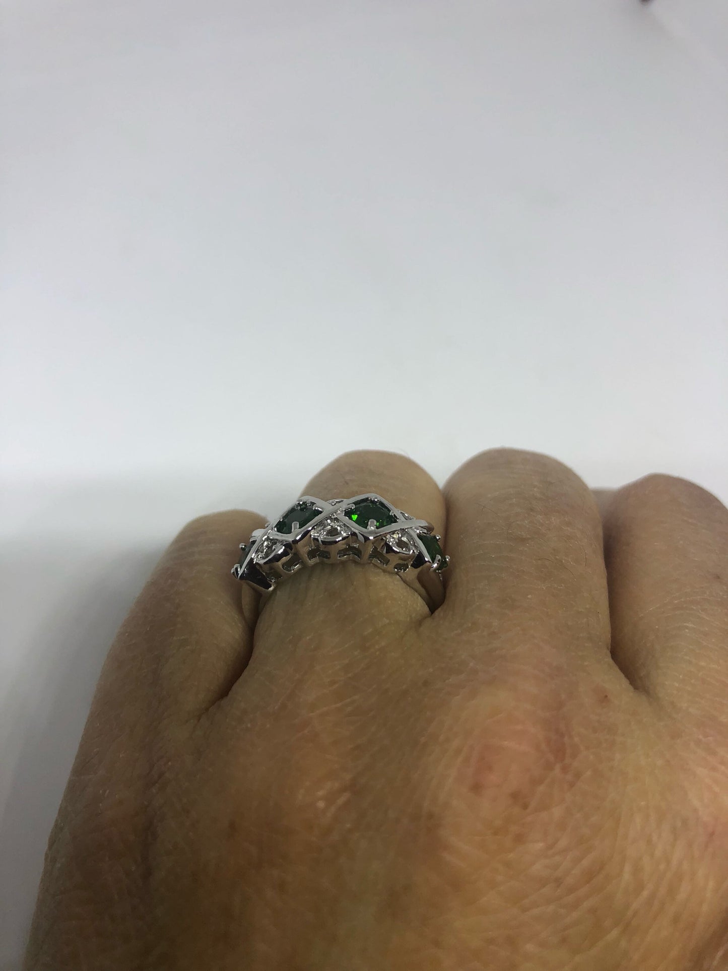 Vintage Handmade Green Chrome Diopside Filigree Setting Sterling Silver Gothic Ring