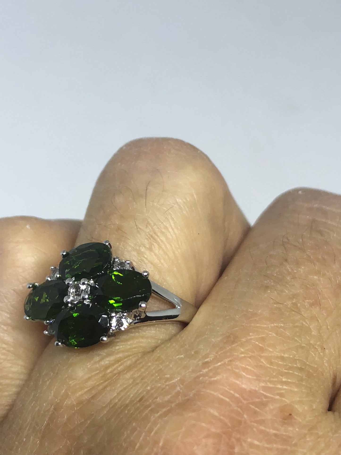 Vintage Handmade Green Chrome Diopside Filigree Setting Sterling Silver Gothic Ring