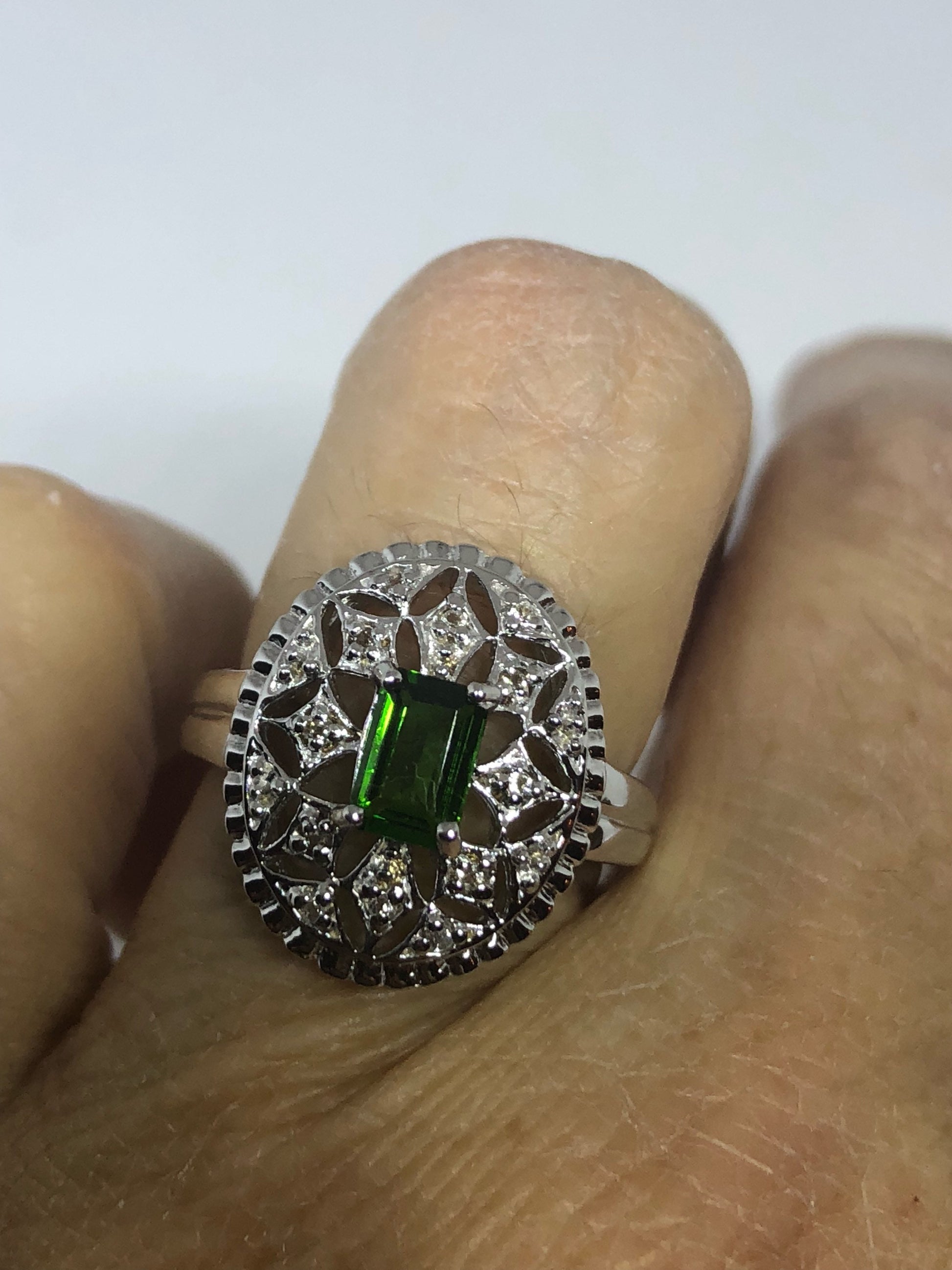 Vintage Handmade Green Toumaline 925 Sterling Silver Gothic Ring