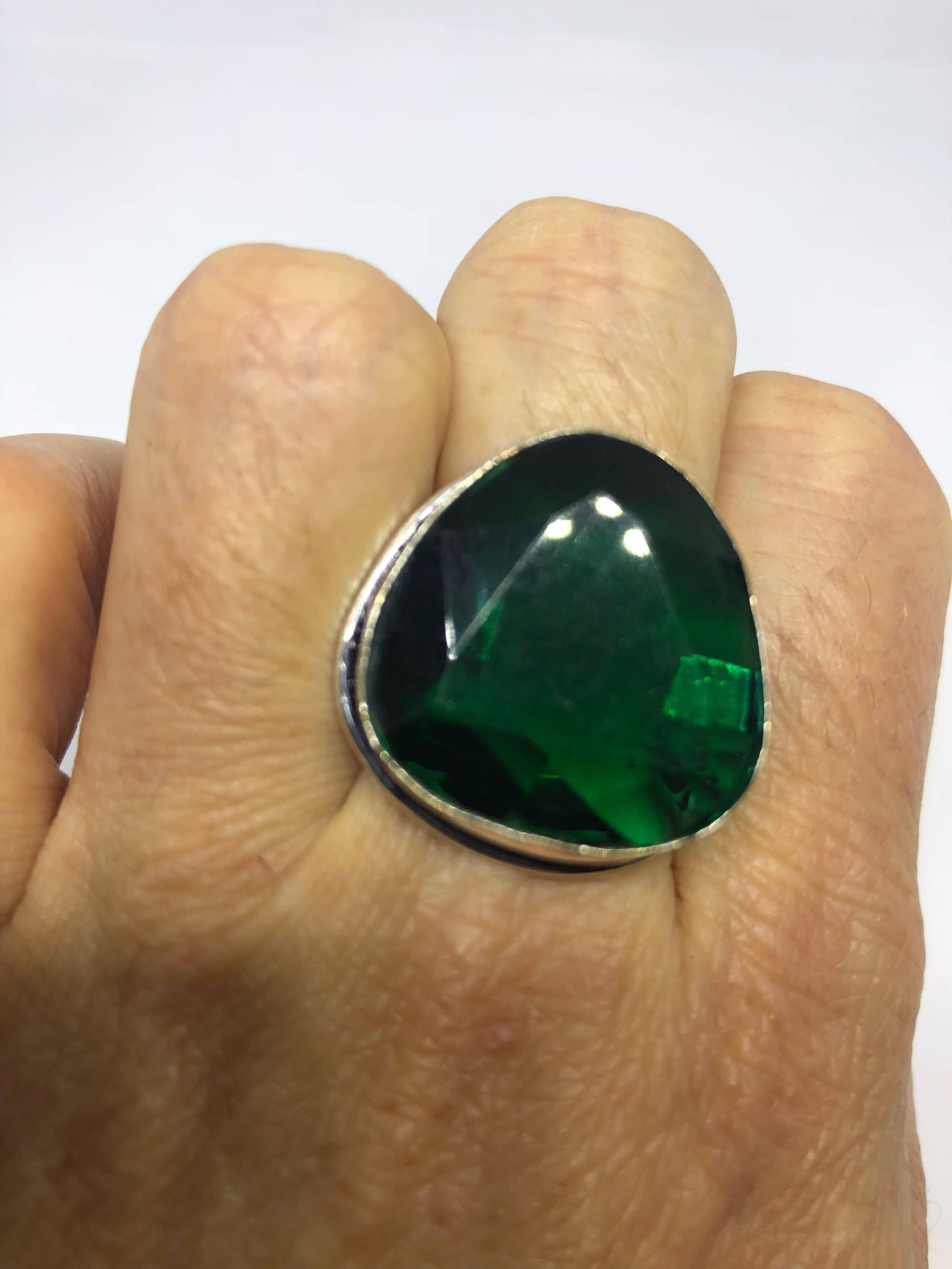 Vintage Green Antique Glass Cocktail Ring