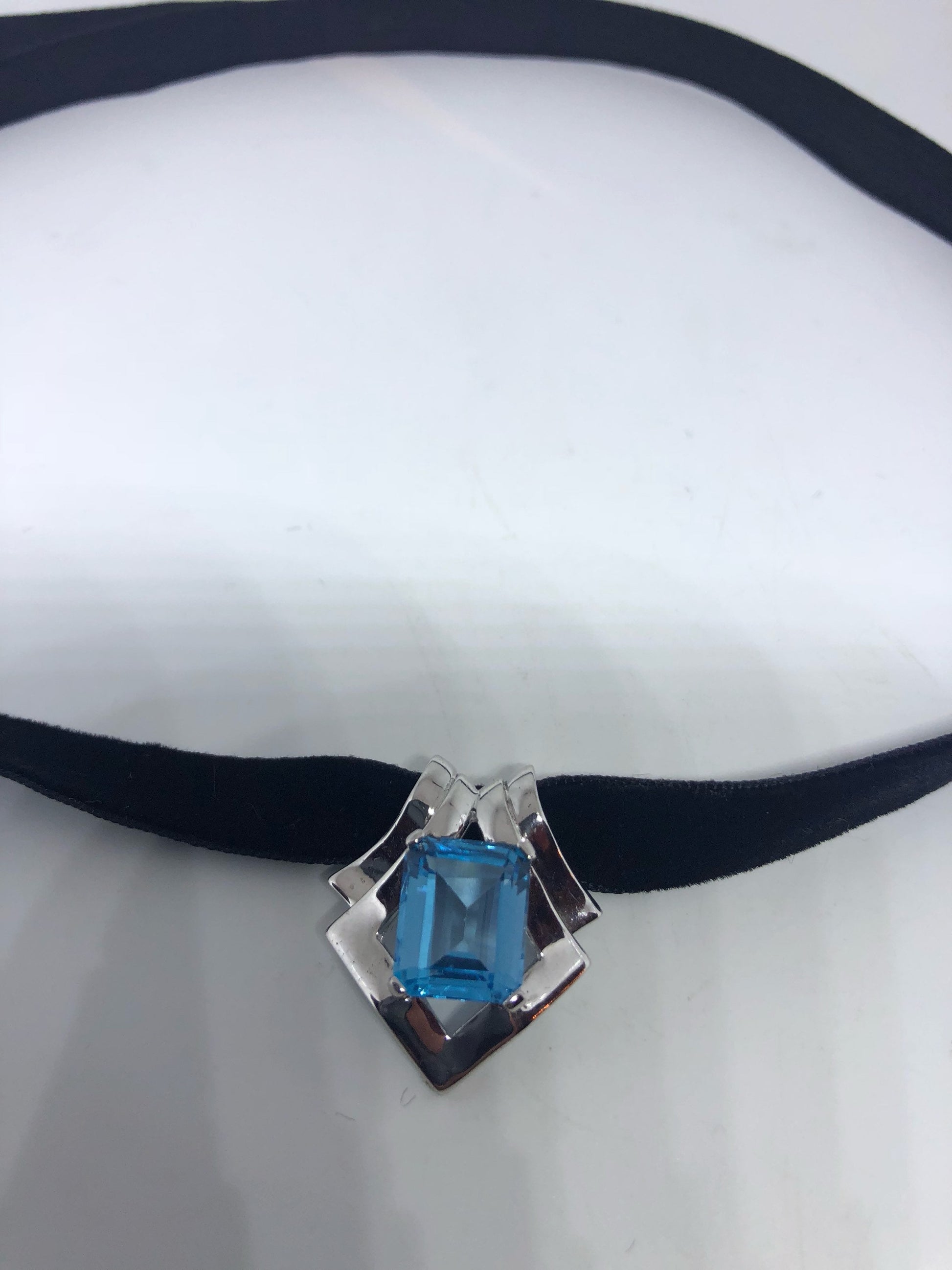 Vintage Genuine Deep Blue Topaz 925 Sterling Silver Necklace Pendant