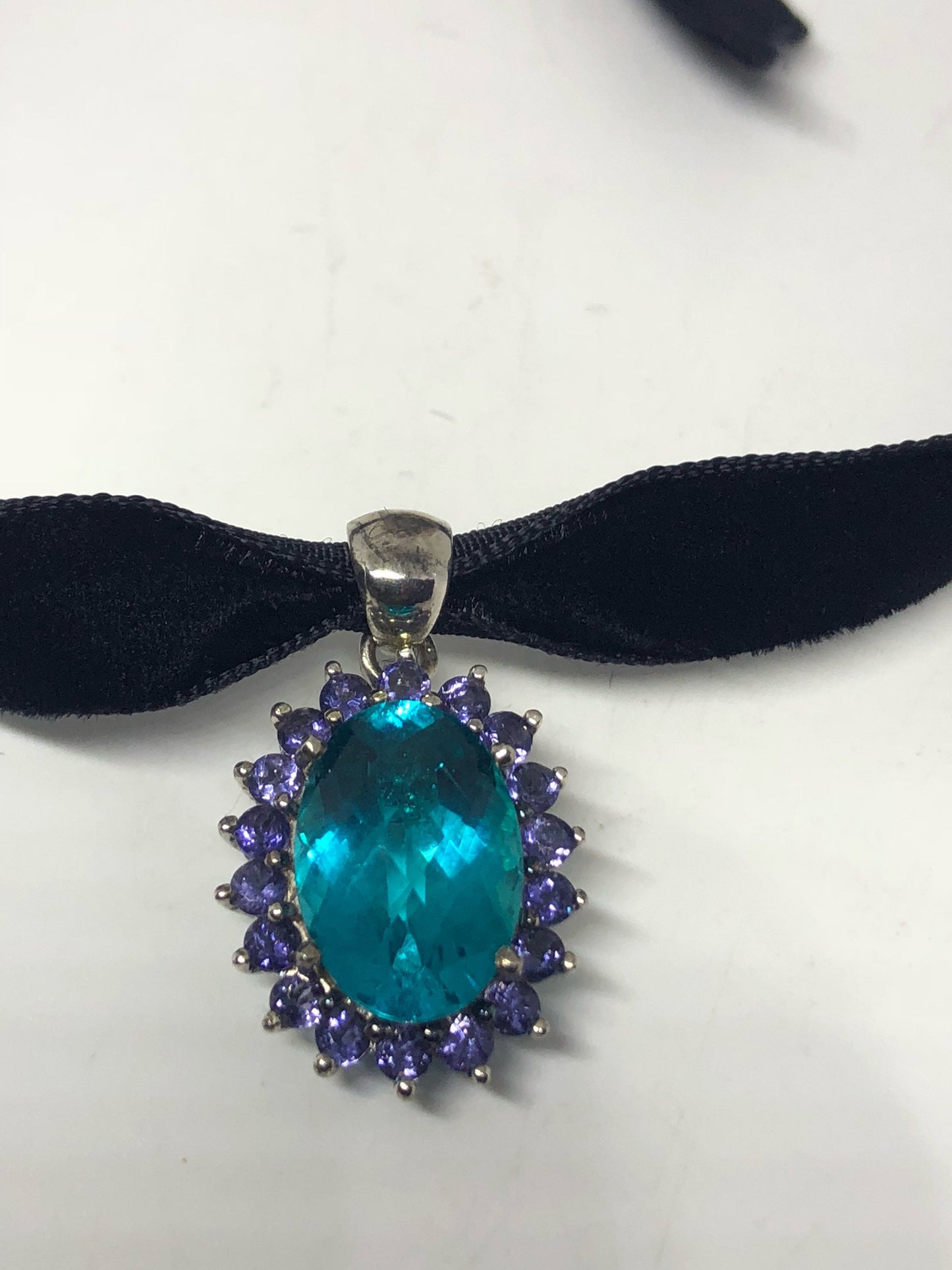 Vintage Genuine Deep Blue Topaz with Iolite 925 Sterling Silver Necklace Pendant