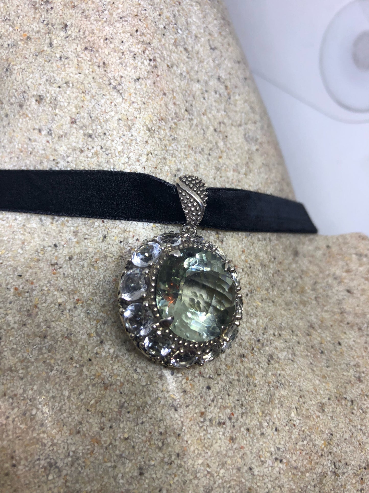 Vintage Handmade 925 Sterling Silver Green Amethyst Pendant