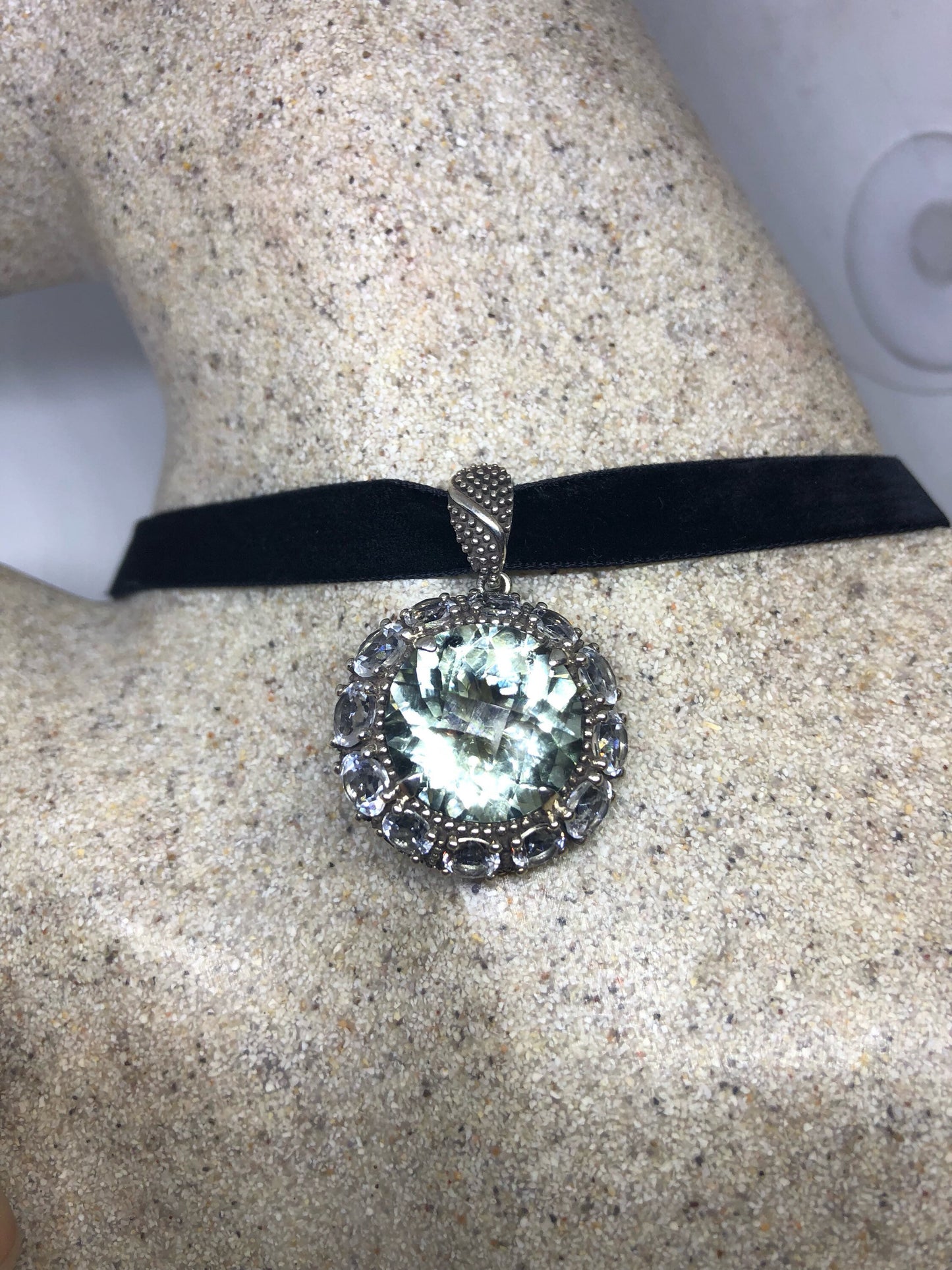 Vintage Handmade 925 Sterling Silver Green Amethyst Pendant