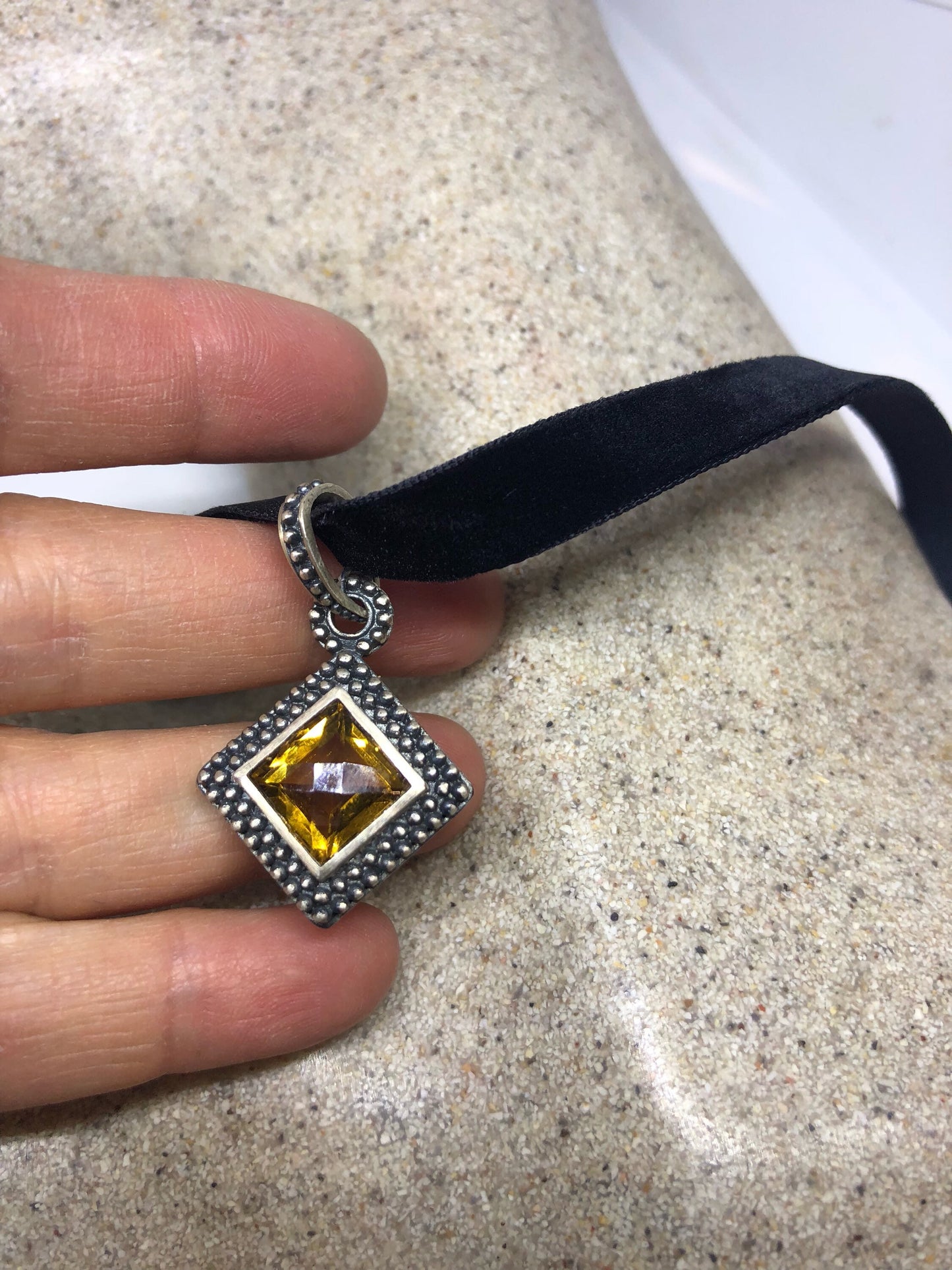 Vintage Handmade Sterling Silver Golden Citrine Pendant