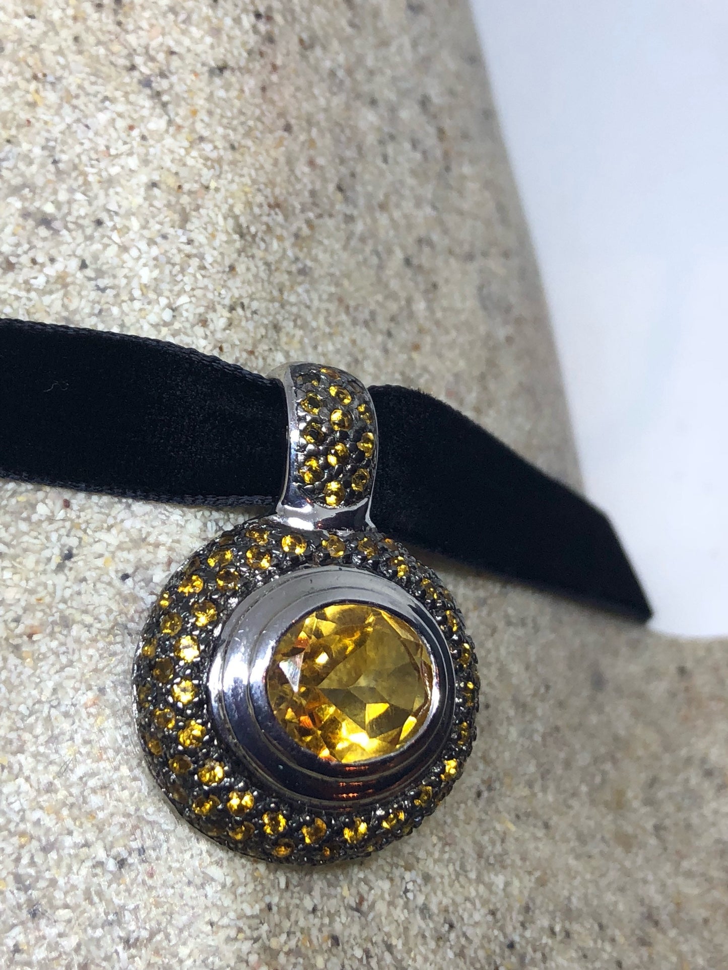 Vintage Handmade Sterling Silver Golden Citrine Pendant