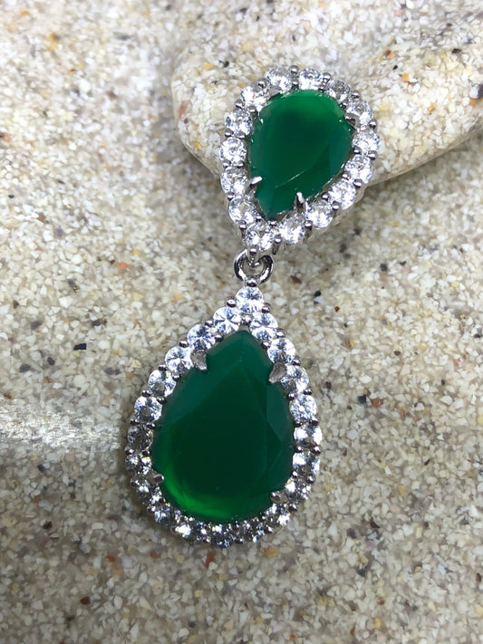 Green Quartz and Crystal Sterling Silver Vintage Earrings