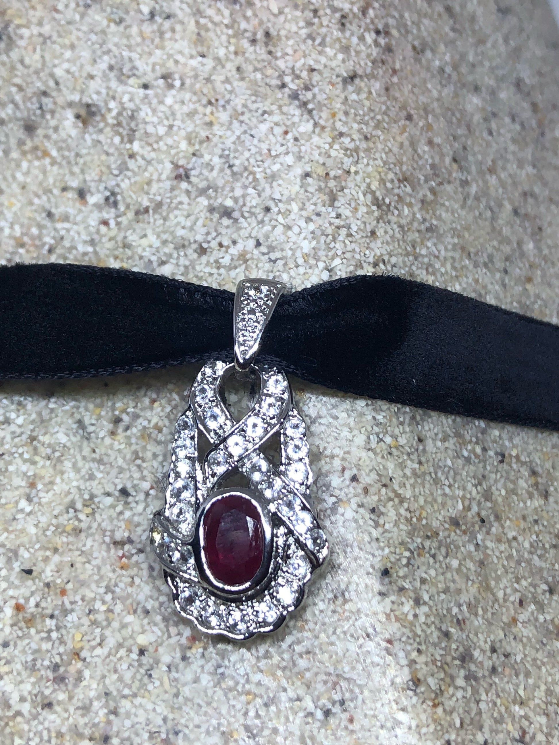 Vintage Handmade 925 Sterling Silver Gold Ruby Pendant