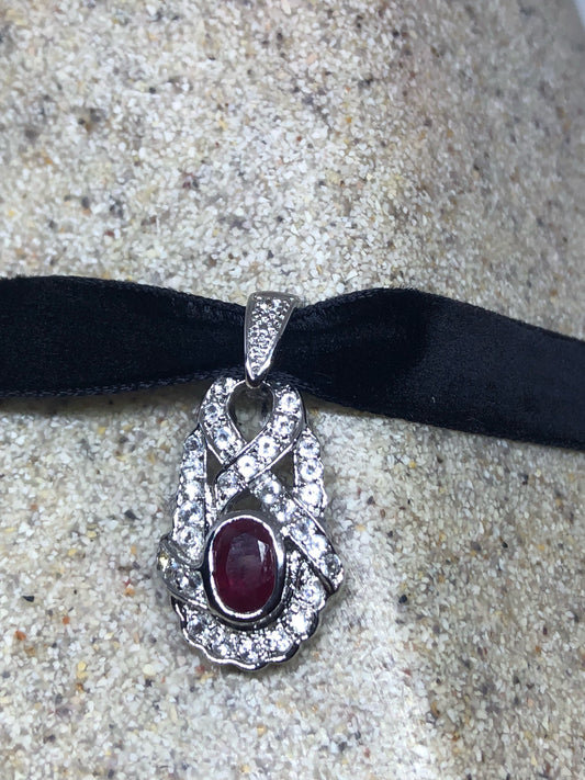 Vintage Handmade 925 Sterling Silver Gold Ruby Pendant