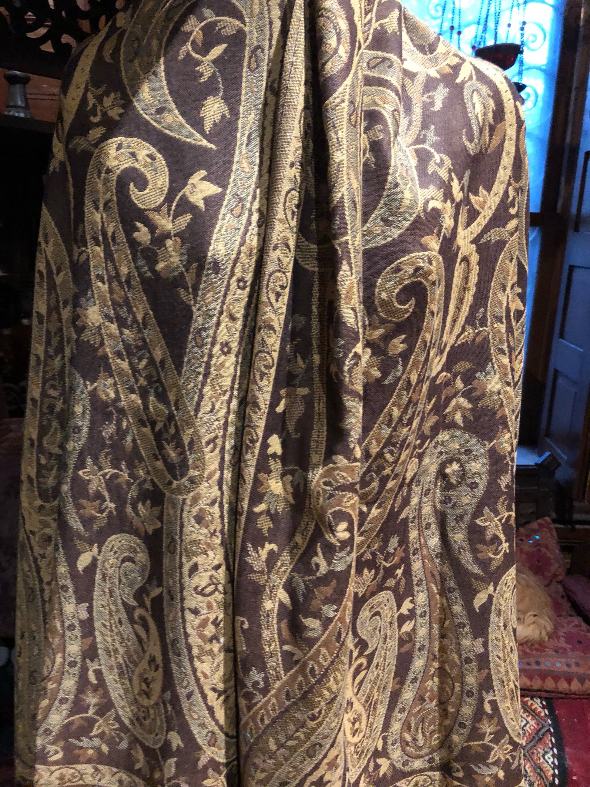 Vintage Brown Paisley Brocade Pashmina Scarf Wrap Shawl