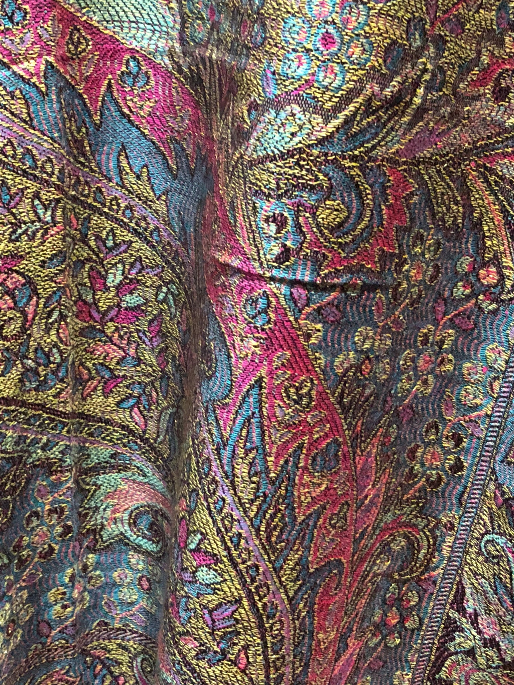 Vintage Metallic Gold Paisley Brocade Pashmina Scarf Wrap