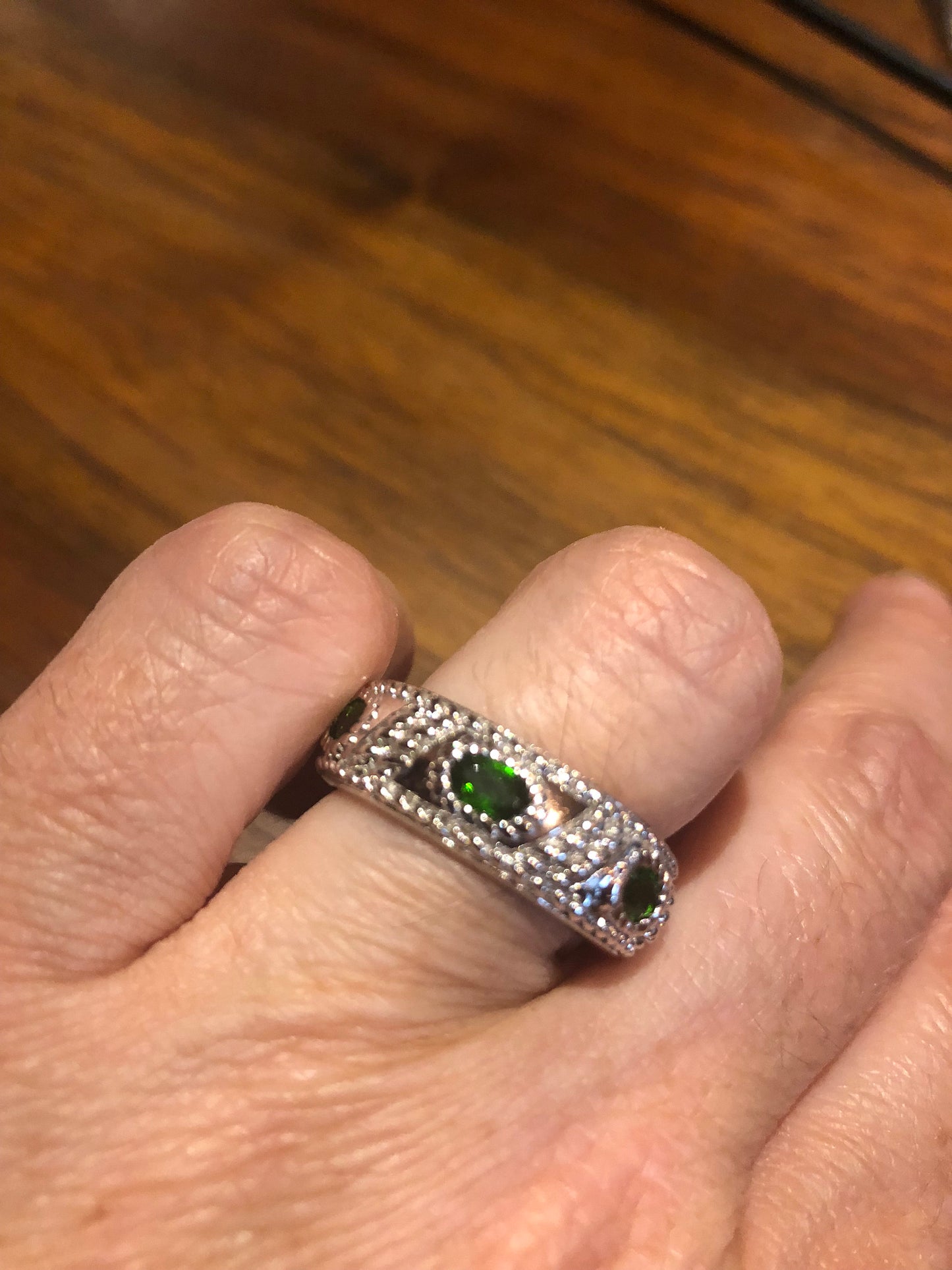 Vintage Handmade Green Chrome Diopside Filigree Setting Sterling Silver Gothic Ring