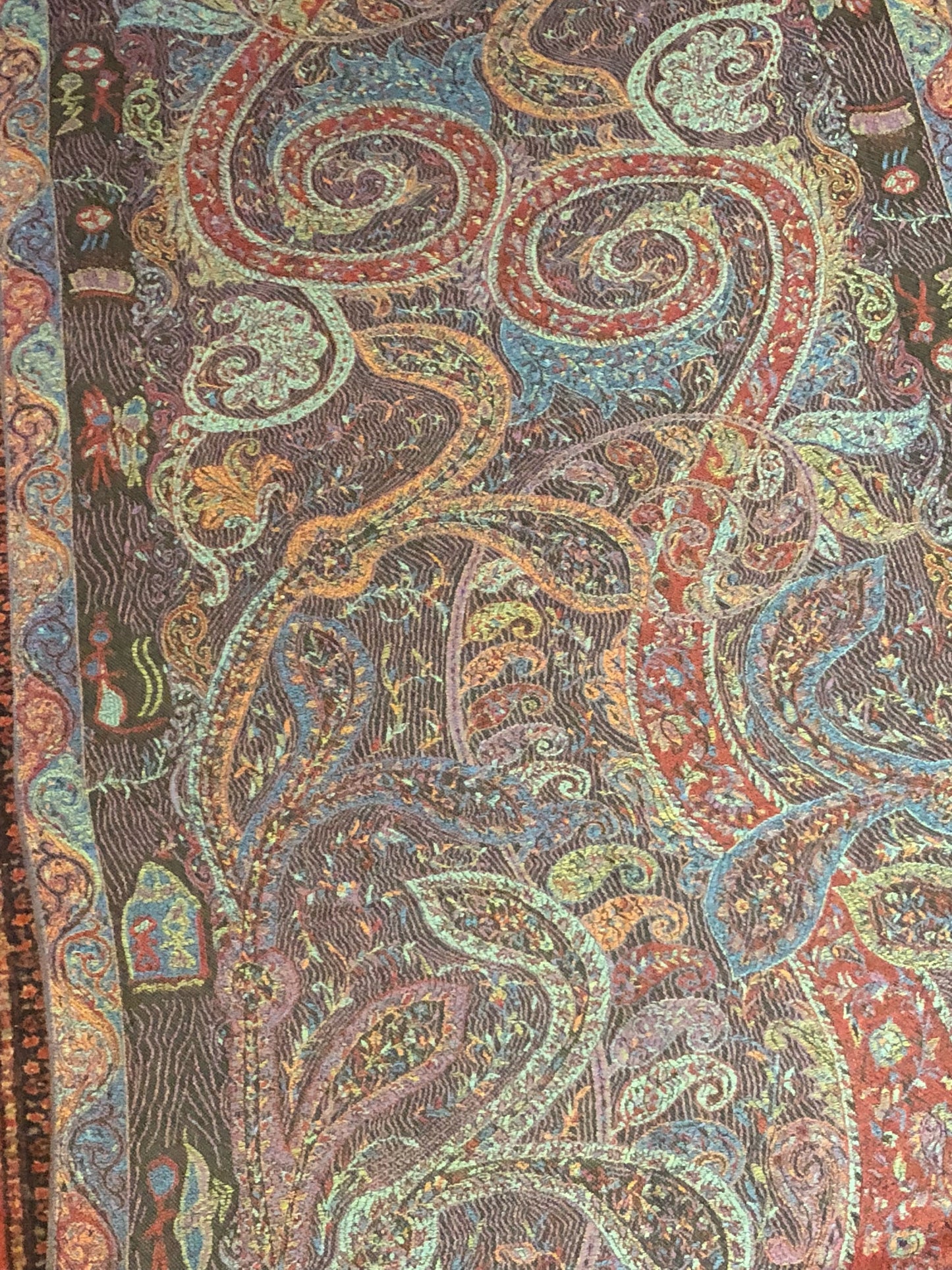 Vintage Black Red Paisley Brocade Pashmina Scarf Wrap Shawl
