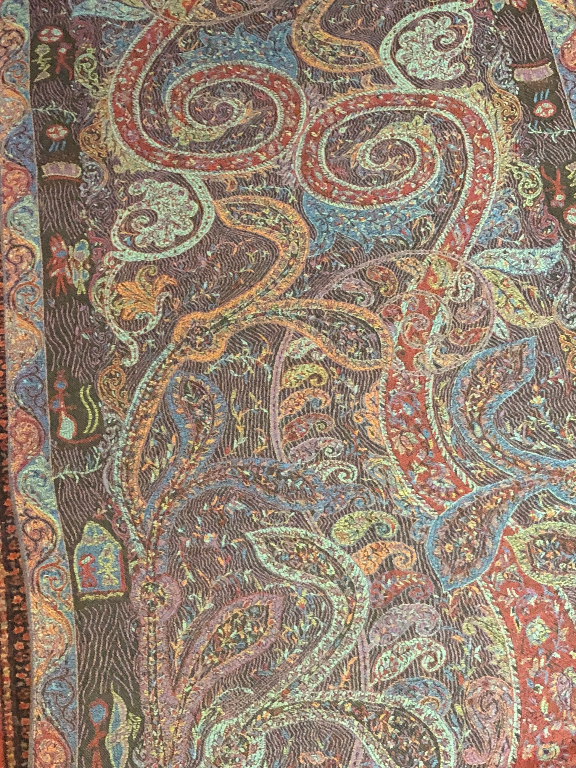 Vintage Black Red Paisley Brocade Pashmina Scarf Wrap Shawl