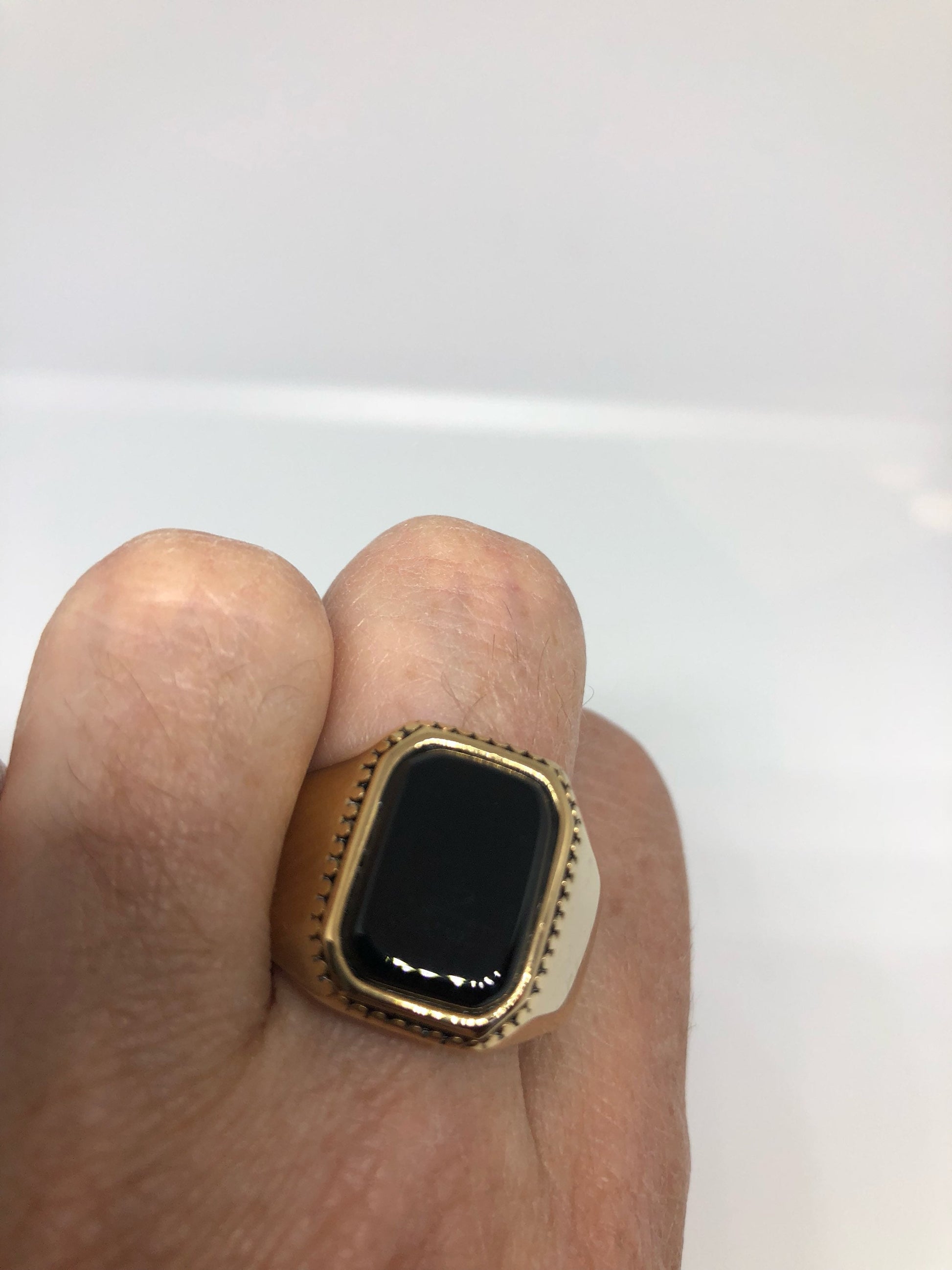 Vintage Gothic Gold Finished Stainless Steel Black Onyx Mens Ring