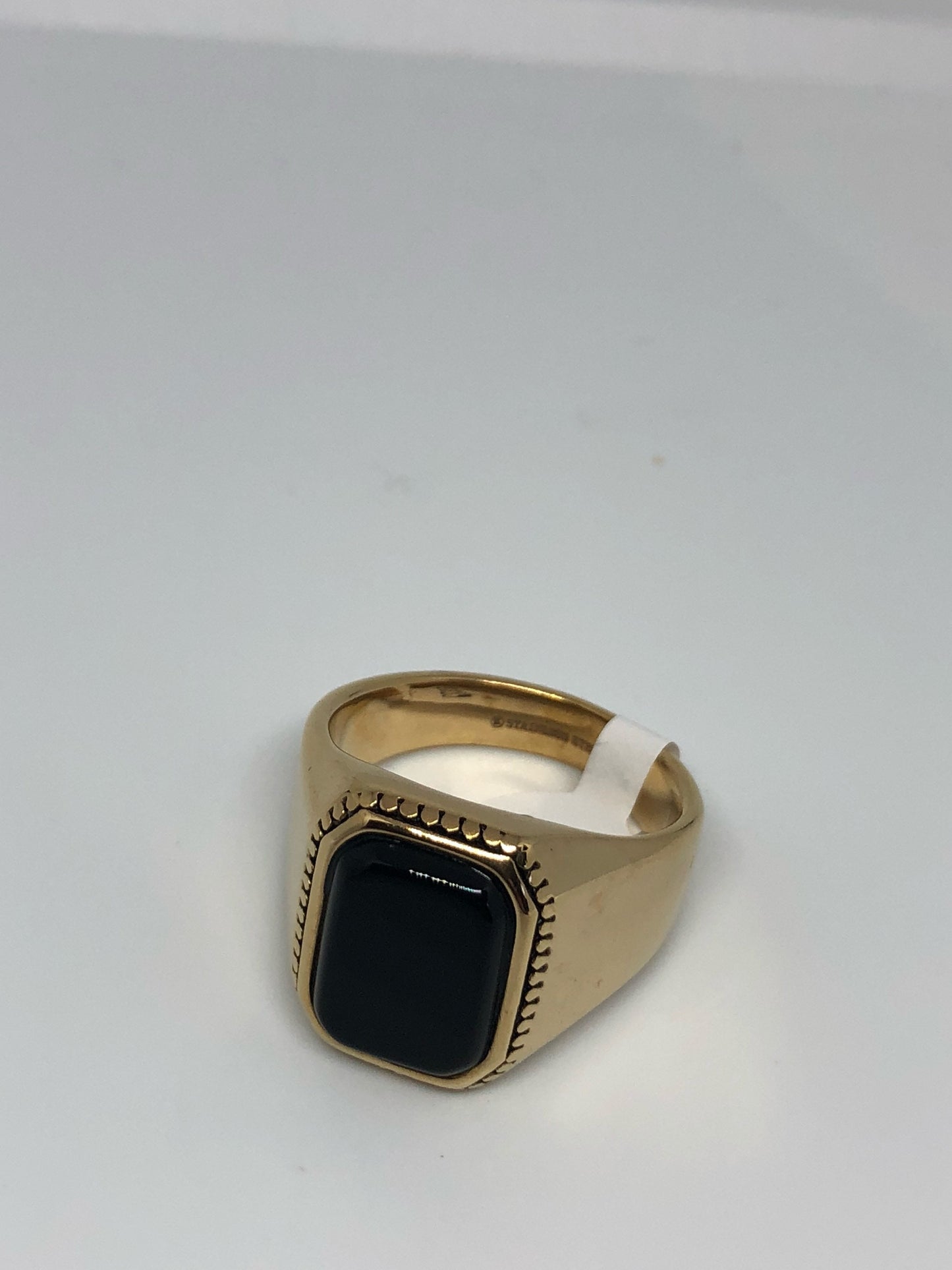 Vintage Gothic Gold Finished Stainless Steel Black Onyx Mens Ring