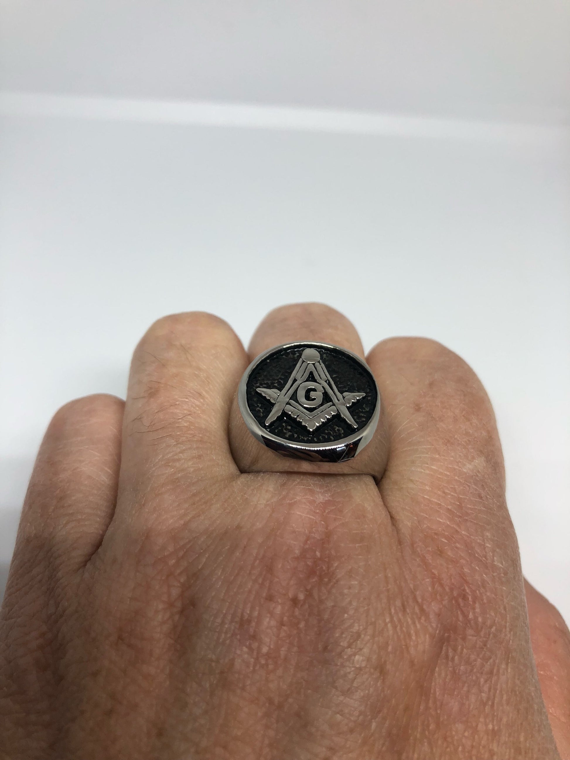 Vintage Gothic Stainless Steel Free Mason G Mens Ring