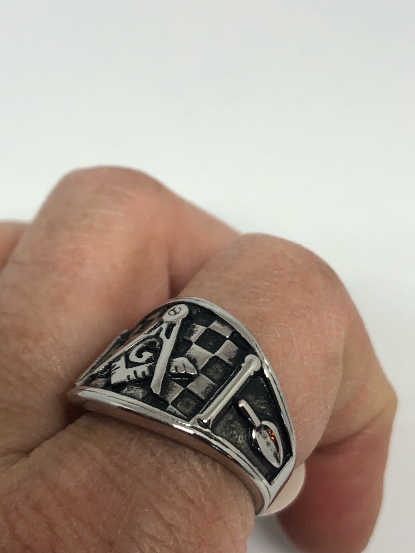 Vintage Gothic Stainless Steel Free Mason G Mens Ring