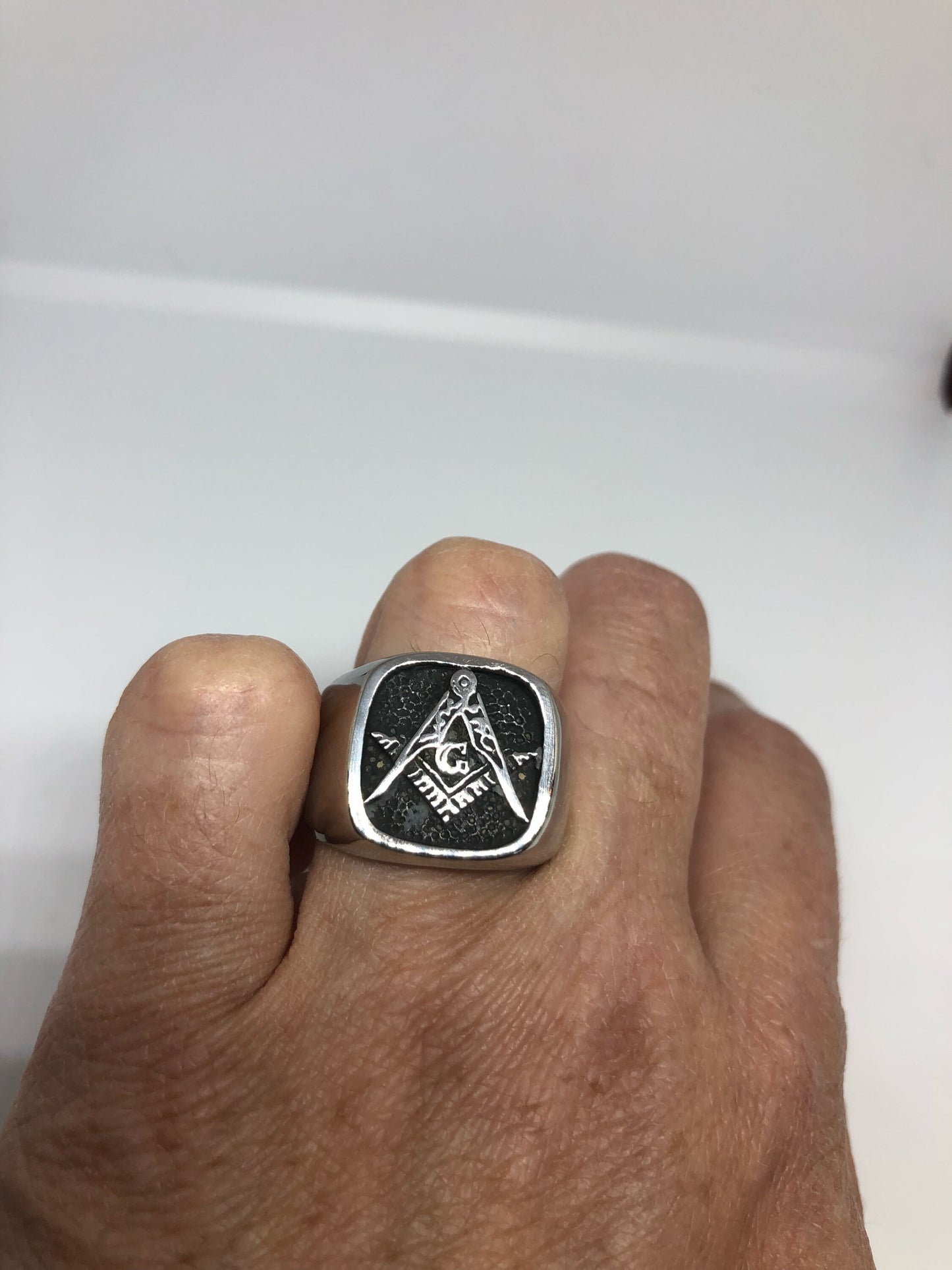 Vintage Gothic Stainless Steel Free Mason G Mens Ring