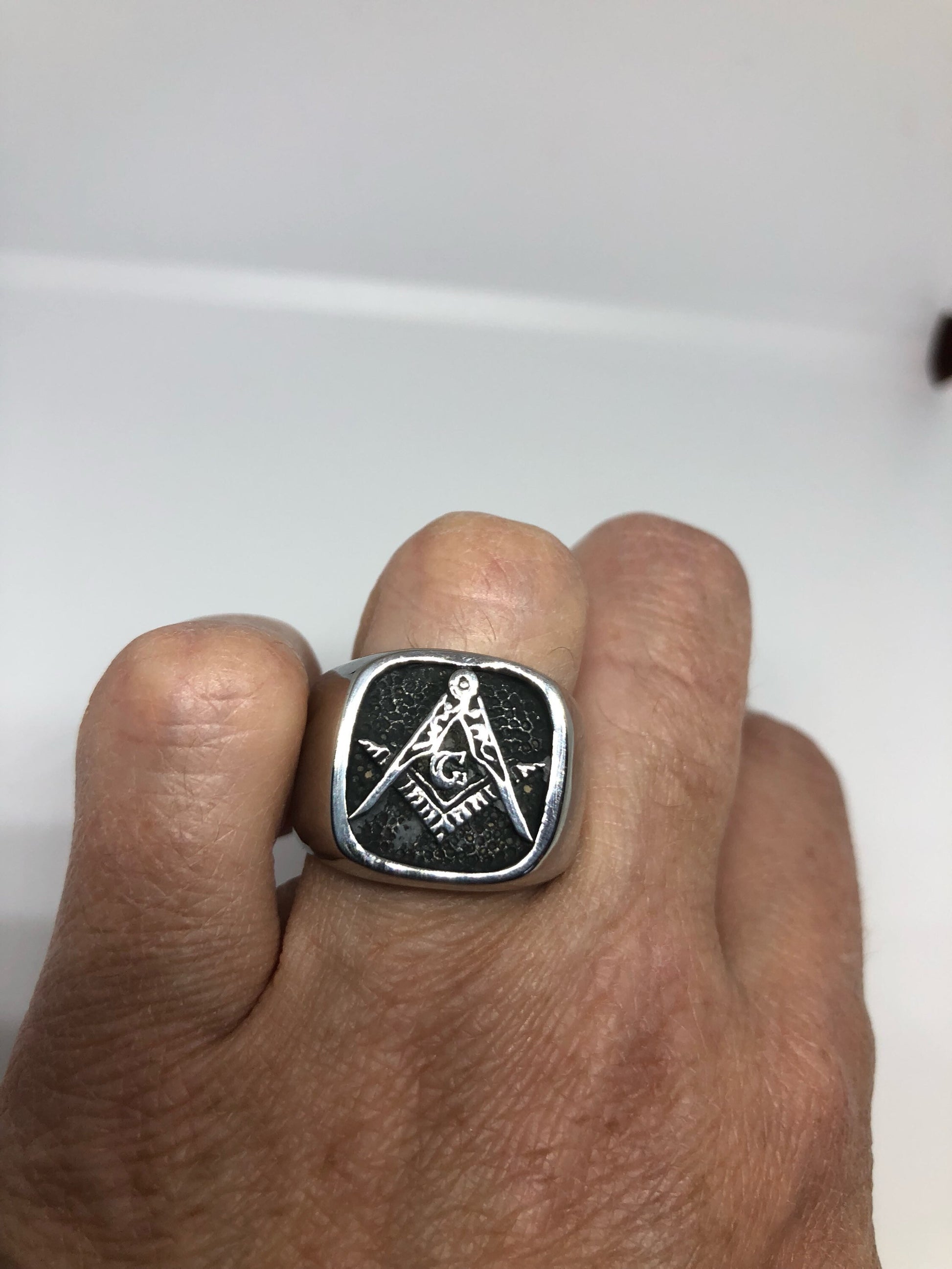 Vintage Gothic Stainless Steel Free Mason G Mens Ring